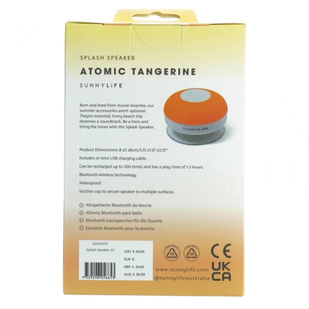 Sunnylife Splash Bluetooth Højtaler fra Sunnylife (str. Kasse 15 x, 10 x 5,5 cm)