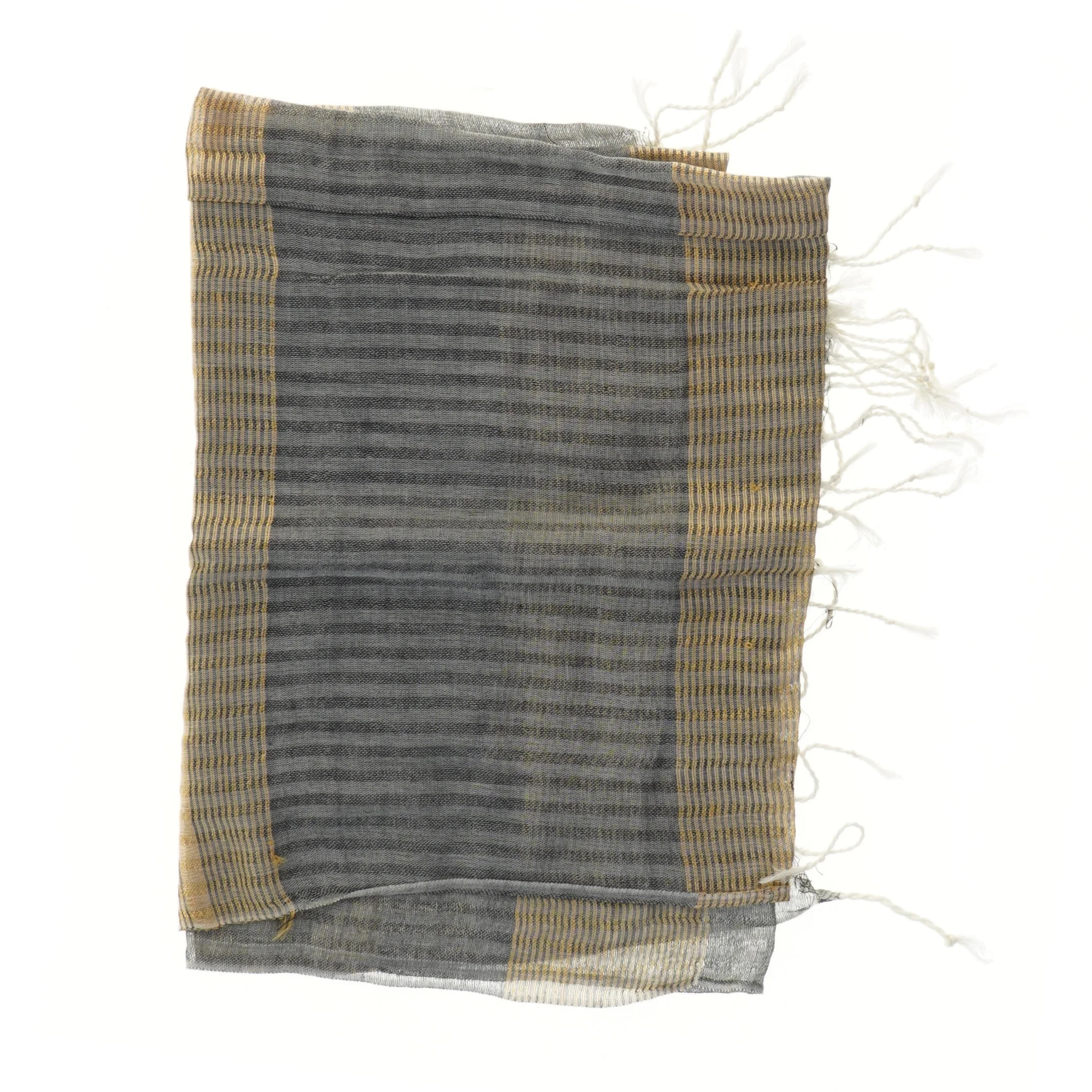 Gråt stribet indisk tørklæde (str. 55x180 cm)