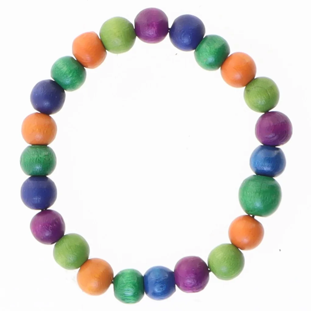Farverigt træperlearmbånd (str. 18 cm lang)