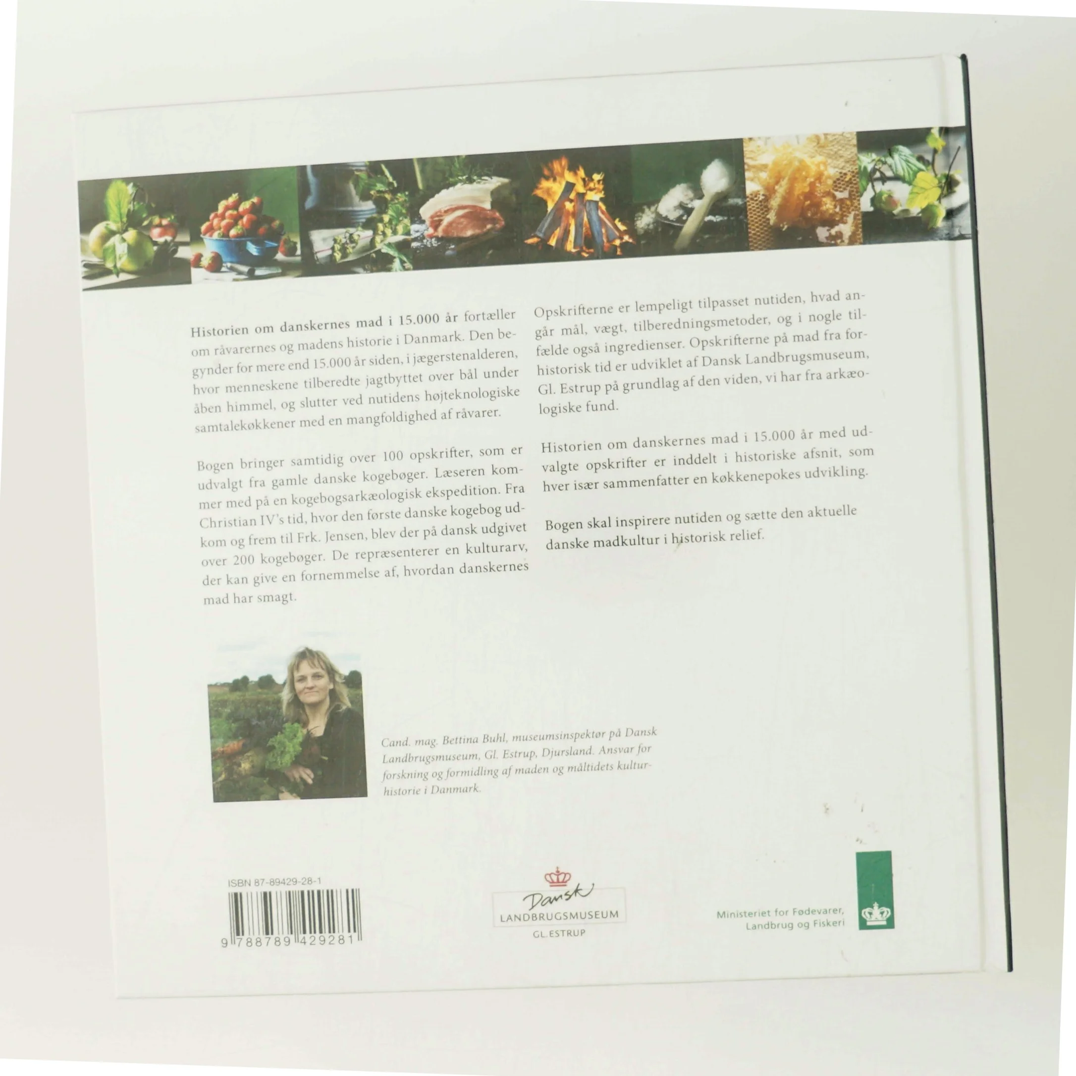Historien om danskernes mad i 15.000 år : med udvalgte opskrifter fra gamle danske kogebøger af Bettina Buhl (Bog)