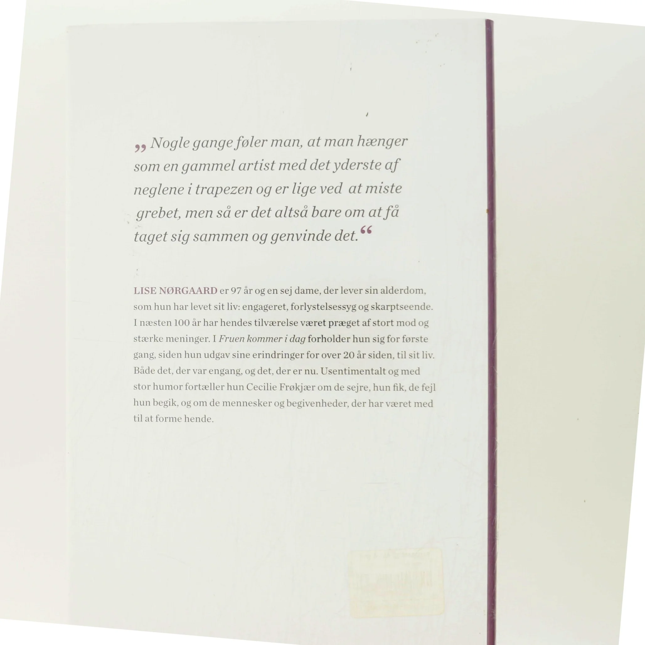 Fruen kommer i dag : Cecilie Frøkjær interviewer Lise Nørgaard (Bog)