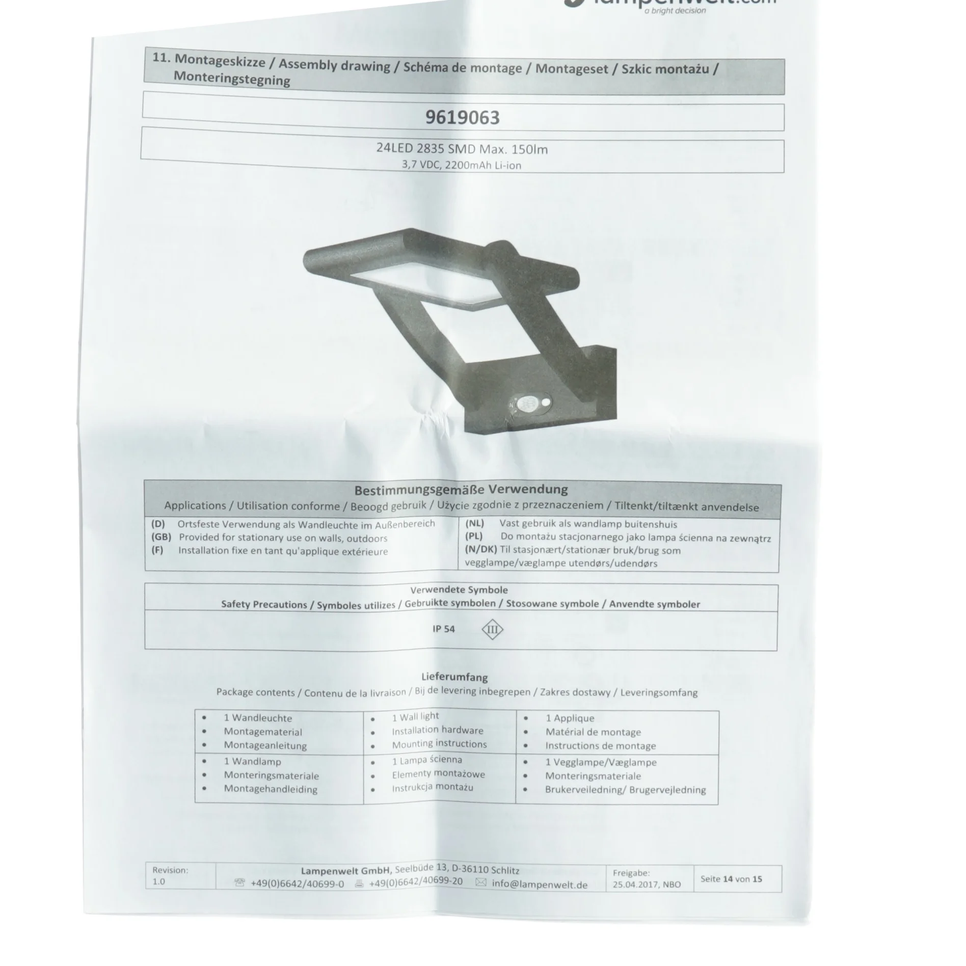 Udendørs solcellelampe med bevægelsessensor (str. 23, x 16 cm)