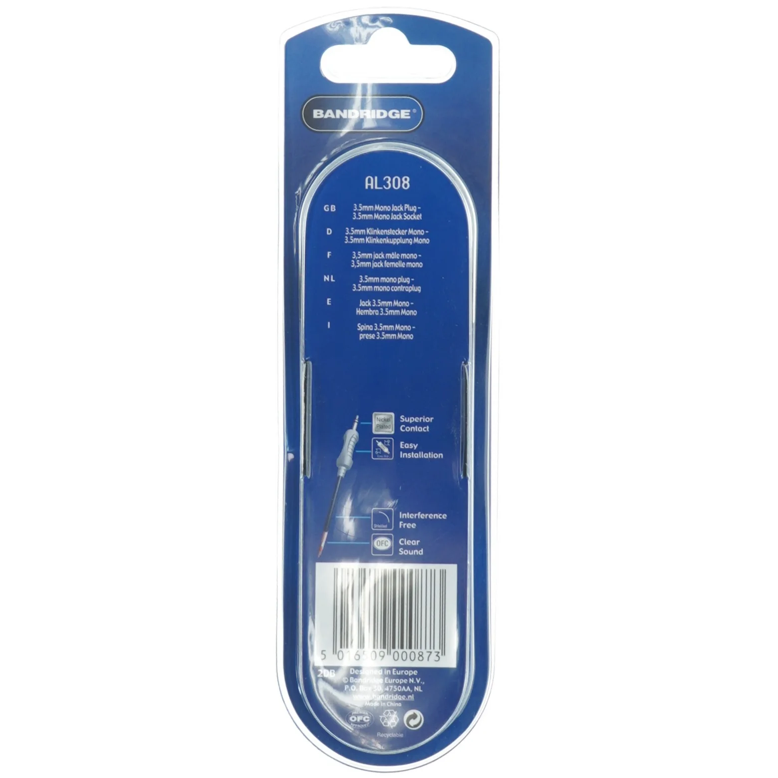 3,5mm mono lydkabel fra Bandridge (str. 3 m)