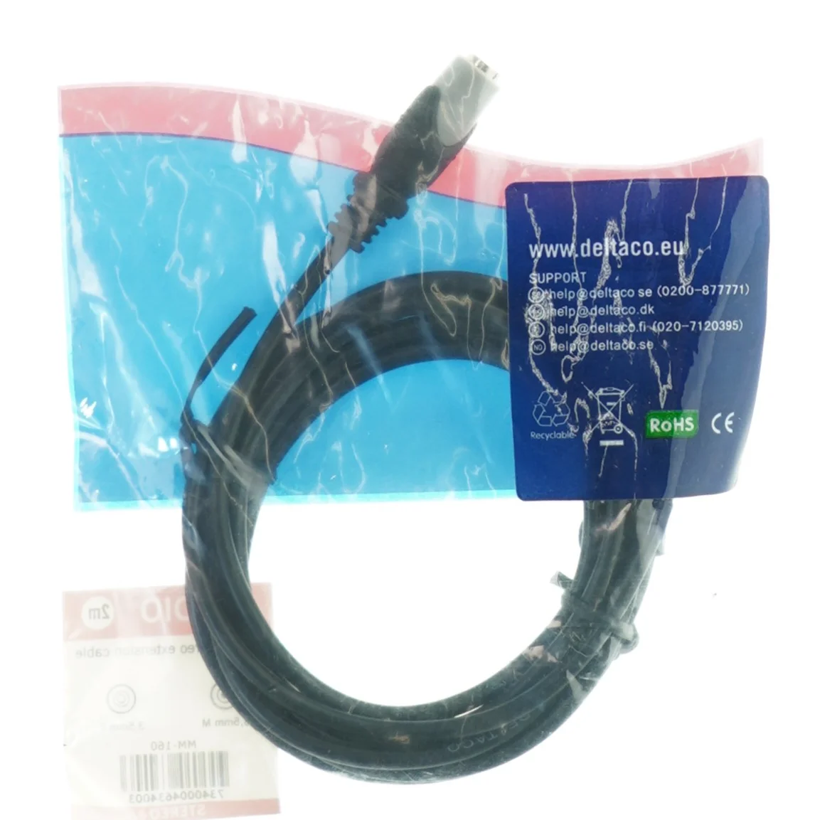 3.5mm stereo forlængerledning fra Deltaco (str. 2 m)