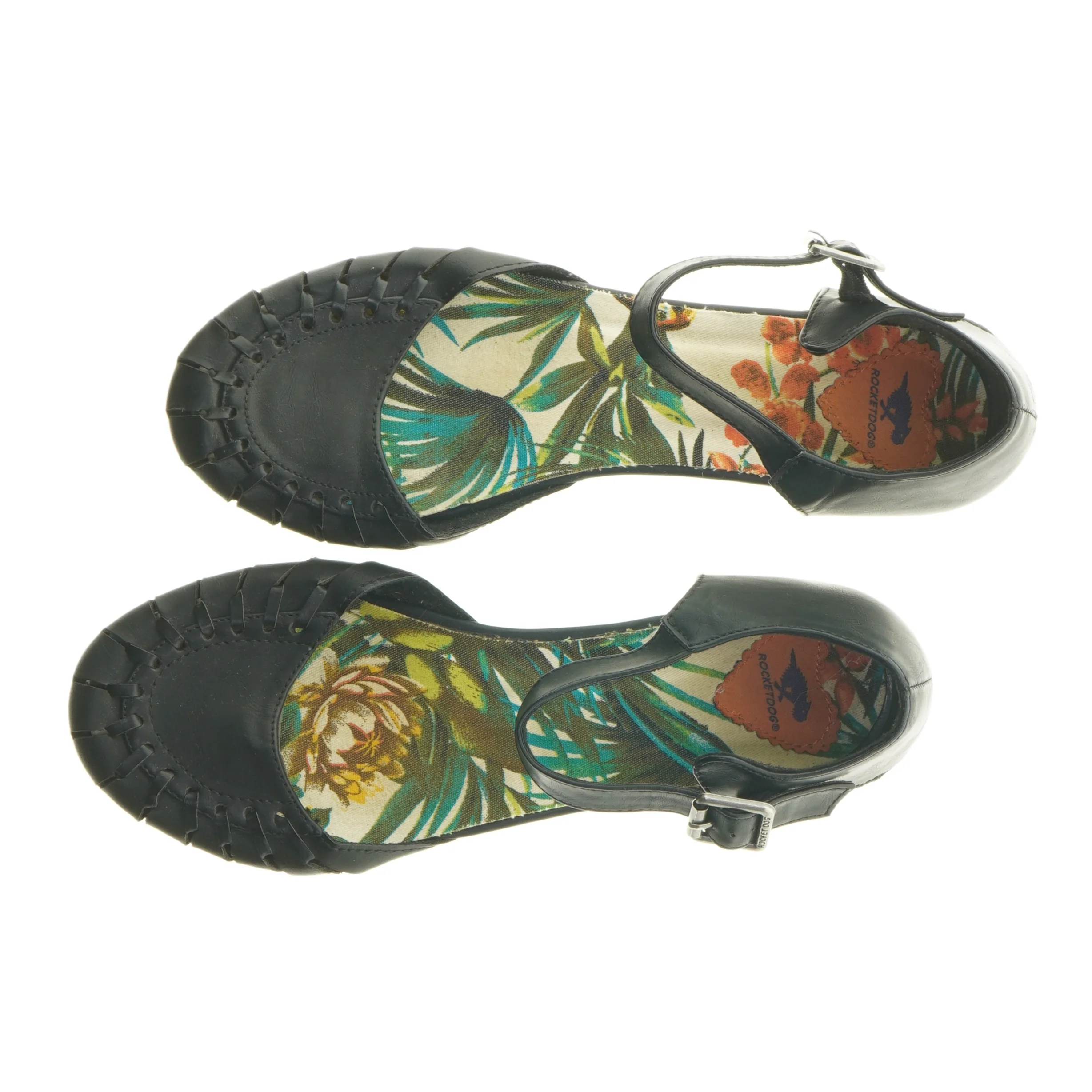 Brugte damesandaler med blomsterprint (str. 40)