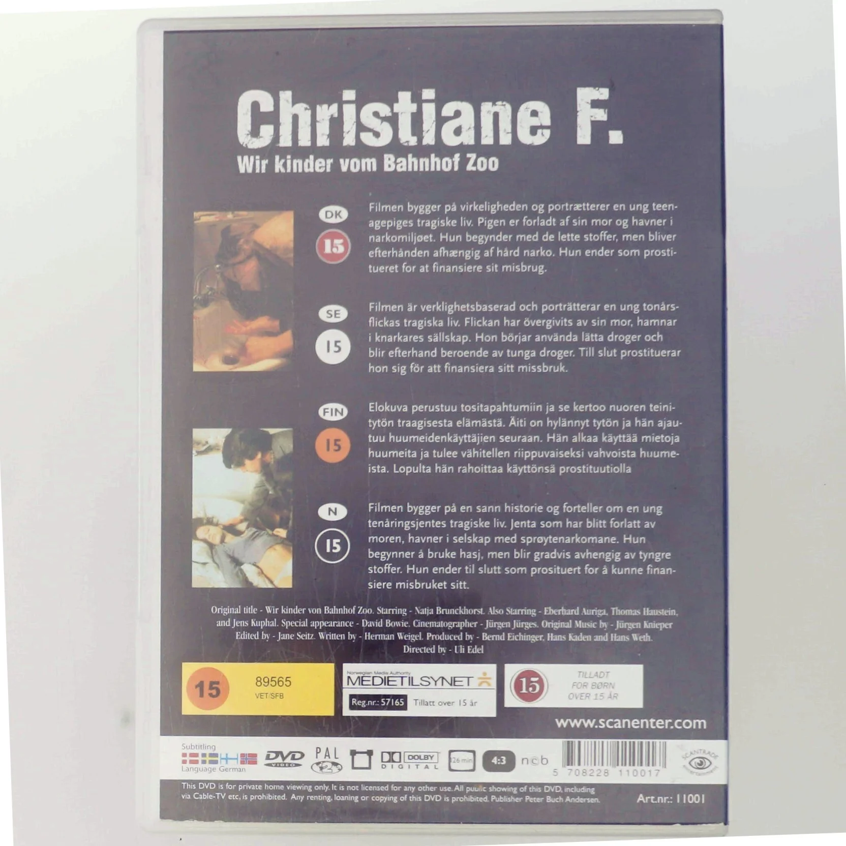 CHRISTIANE F. Wir Kinder Vom Bahnhof Zoo * Natja Brunckhorst, David Bowie * REGIE: Uli Edel med Natja Brunckhorst (DVD)