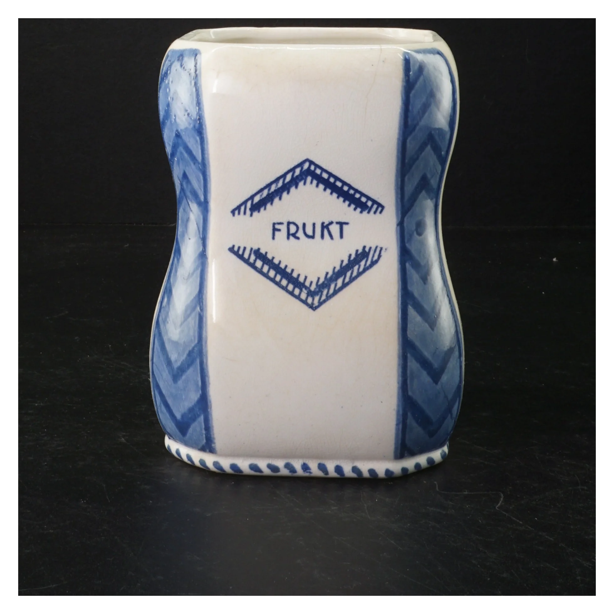 Blå og hvid keramik krukke (str. 16 cm ø 10 cm)