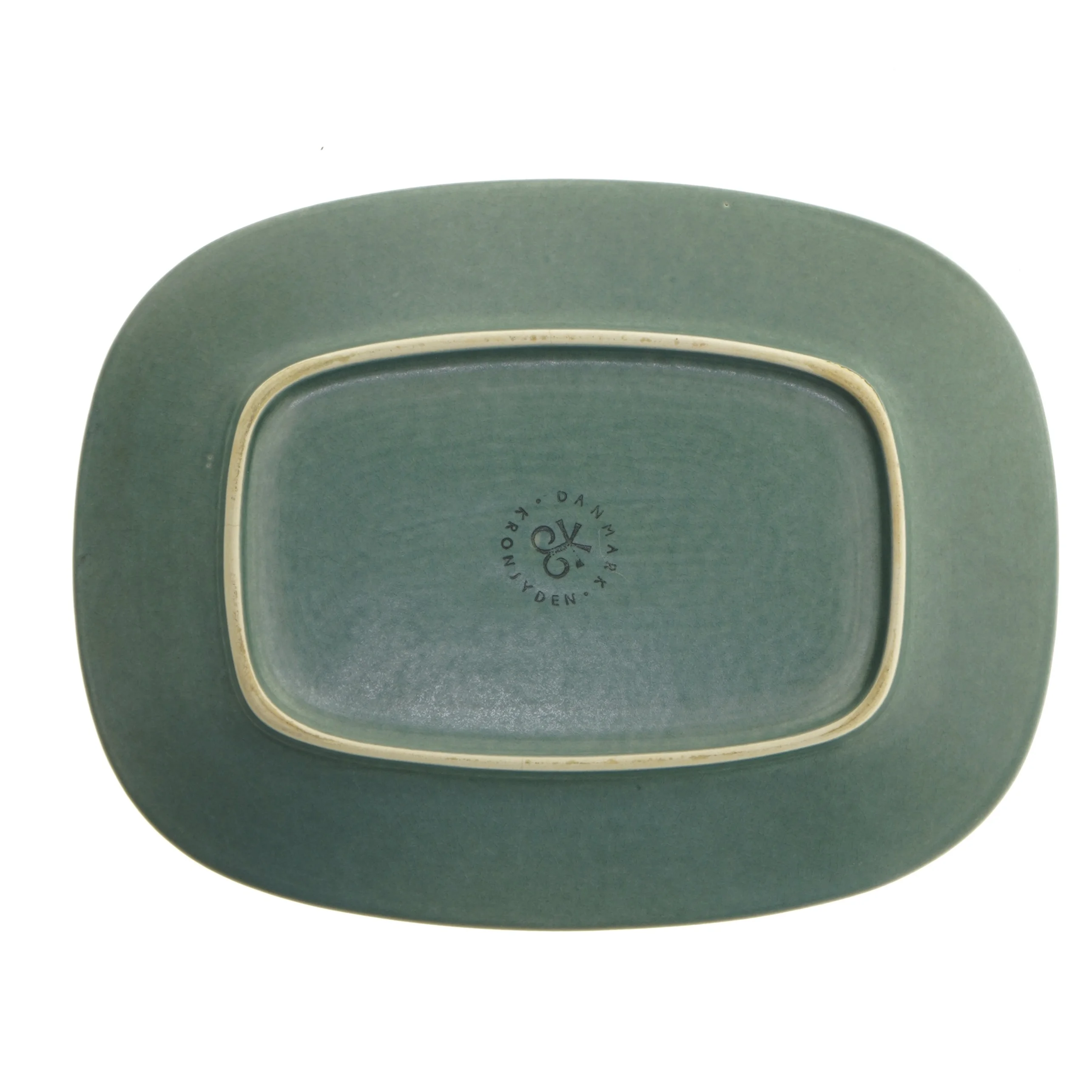 Grønt porcelænsfad fra Kronjyden (str. 30x23 cm)