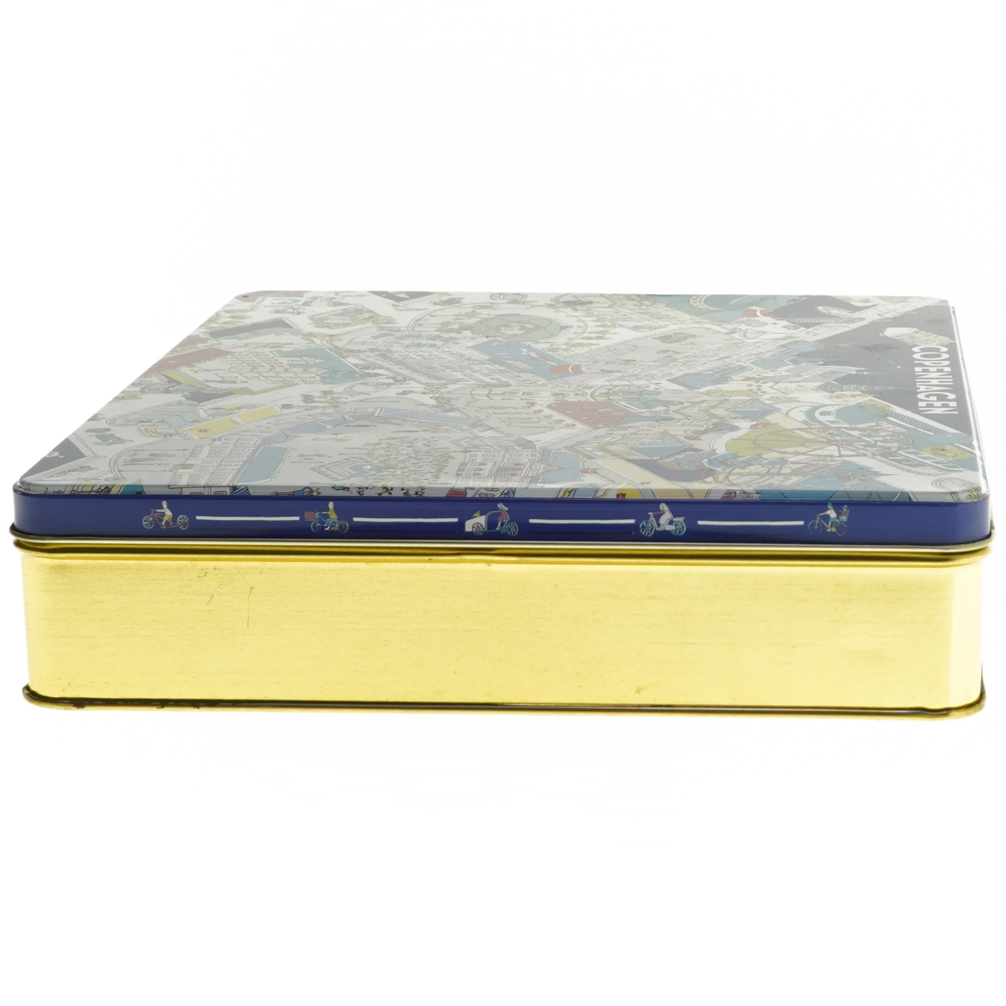 Dekorativ metalæske med København-motiv (str. 5,5x22x23,5 cm)