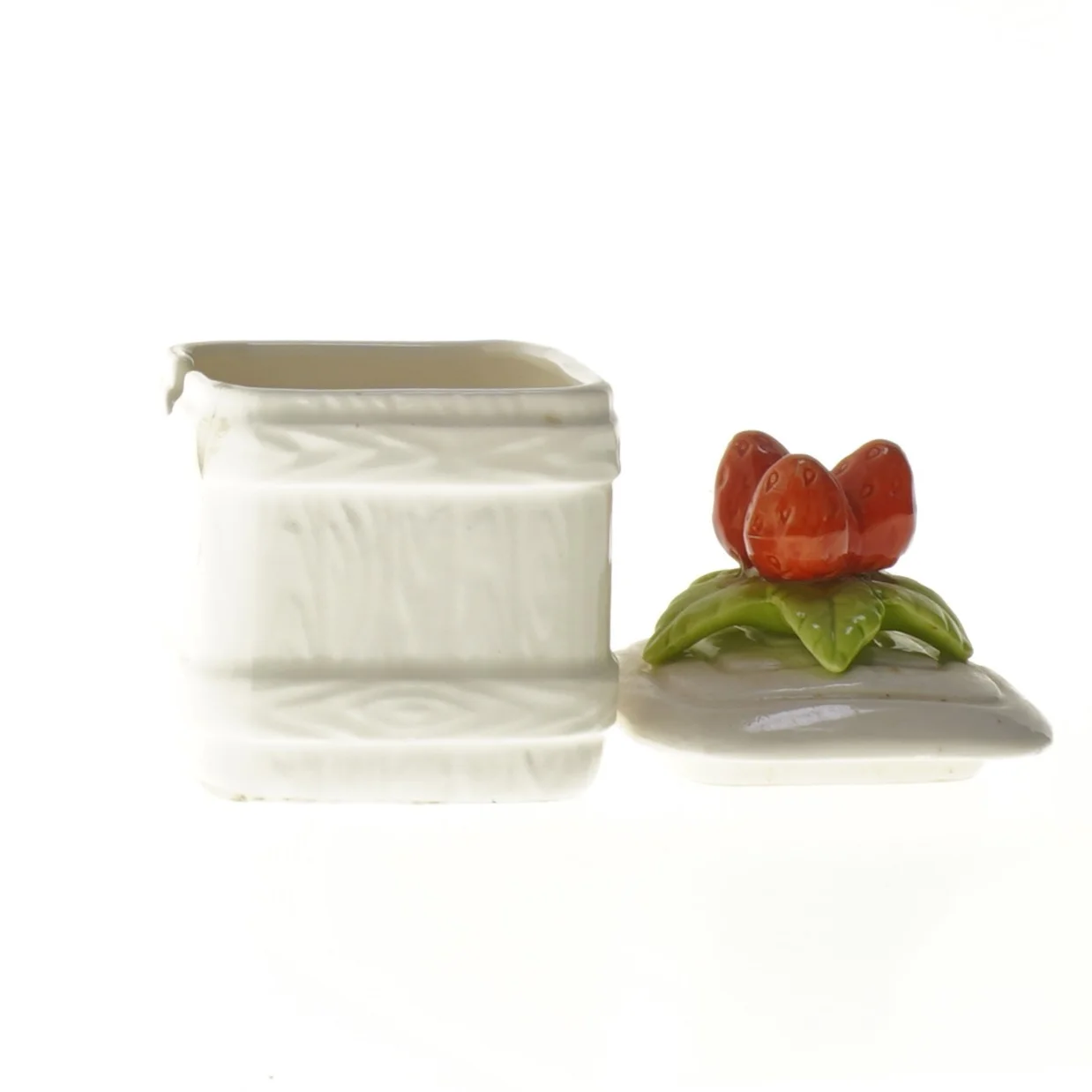 Dekorativ porcelænsbeholder med låg (str. 12x7x7 cm)