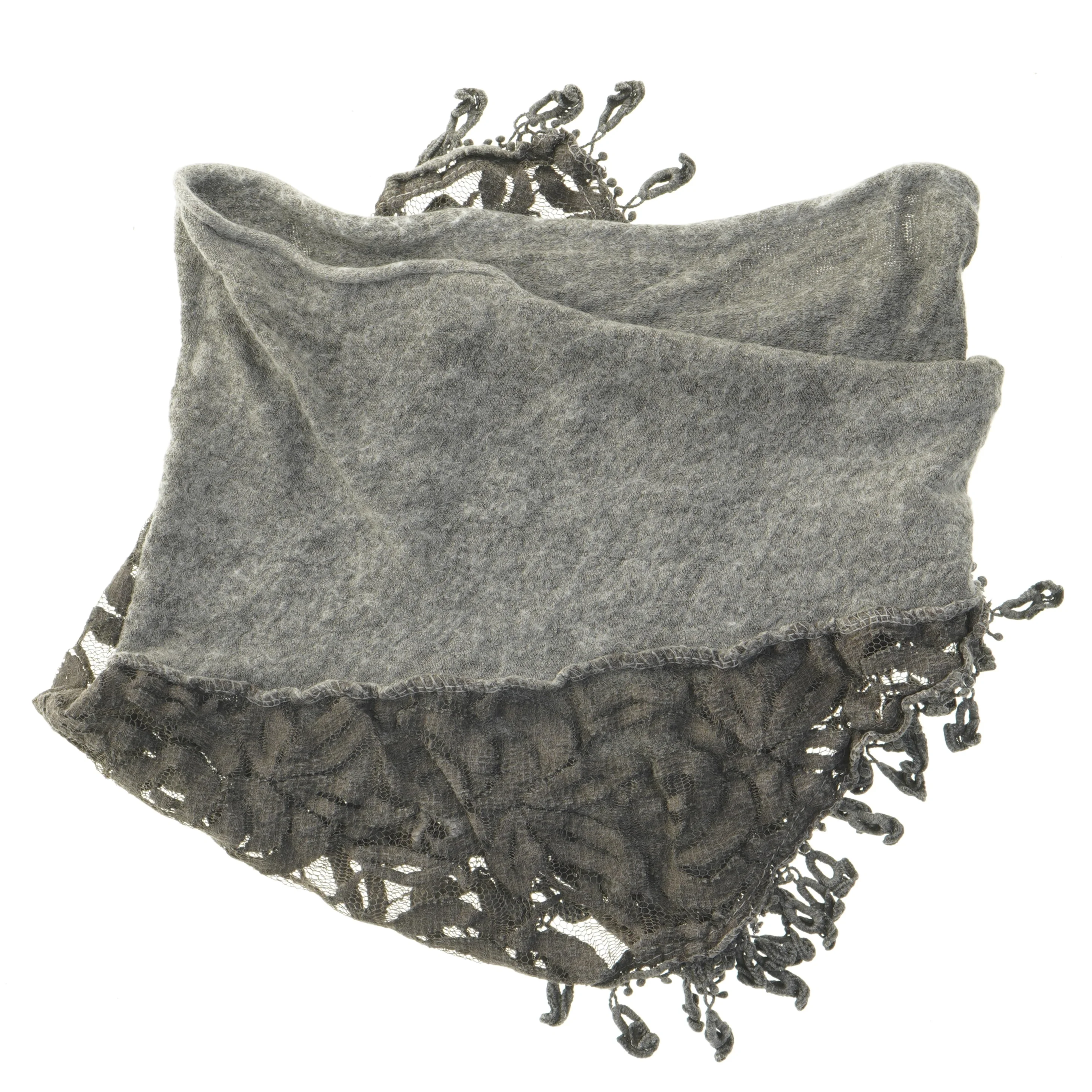 Grå tørklæde med blonder (str. 102x58 cm)