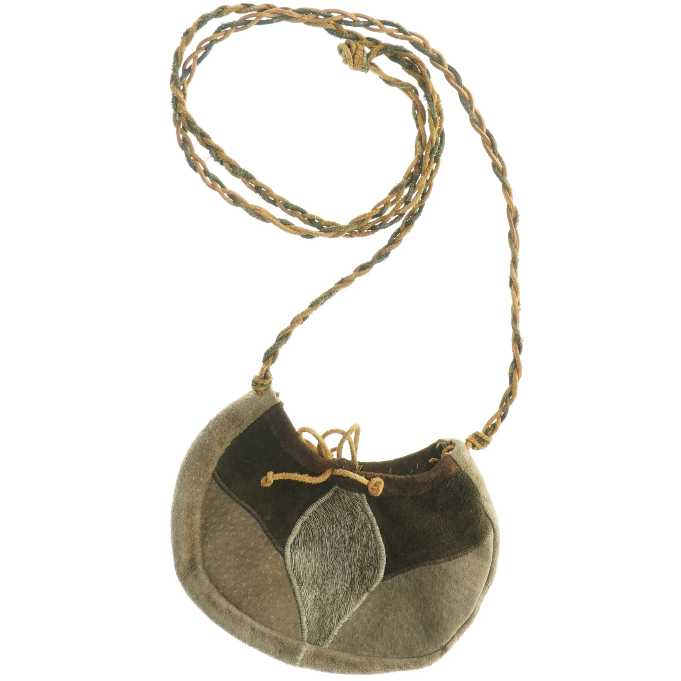 Broderet pung med flettet snor (str. 13 x 17 cm)