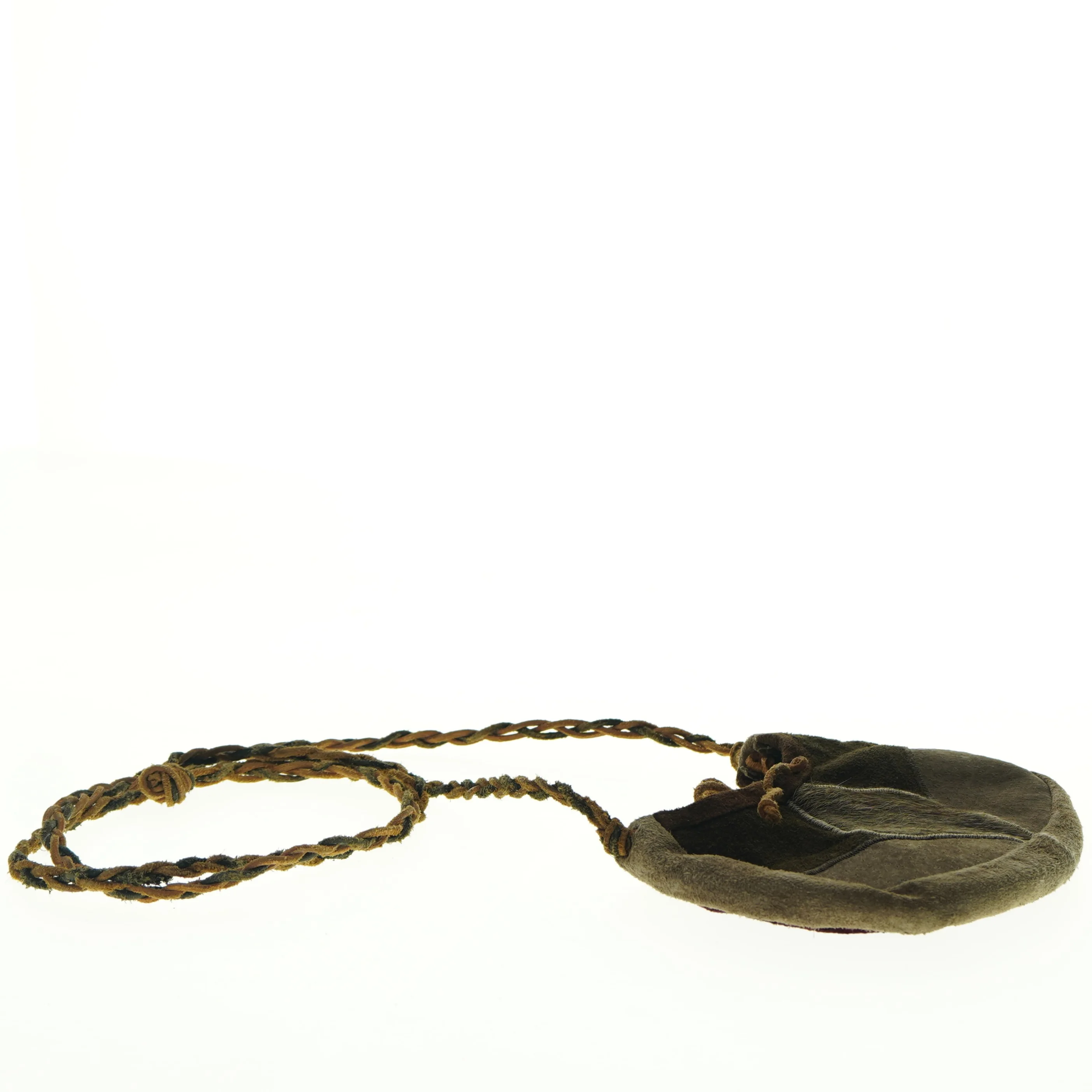 Broderet pung med flettet snor (str. 13 x 17 cm)