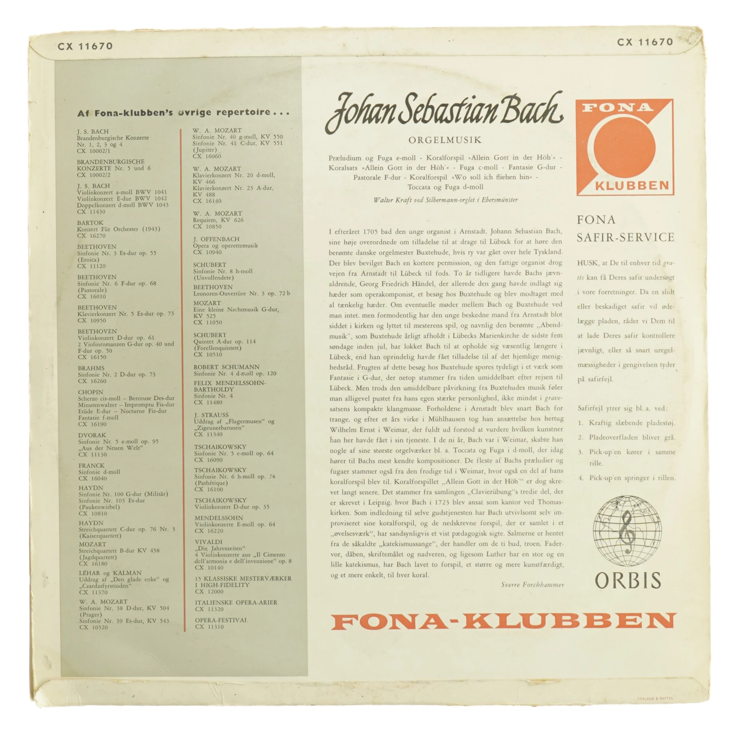 Vinylplade med Johann Sebastian Bach orgelmusik