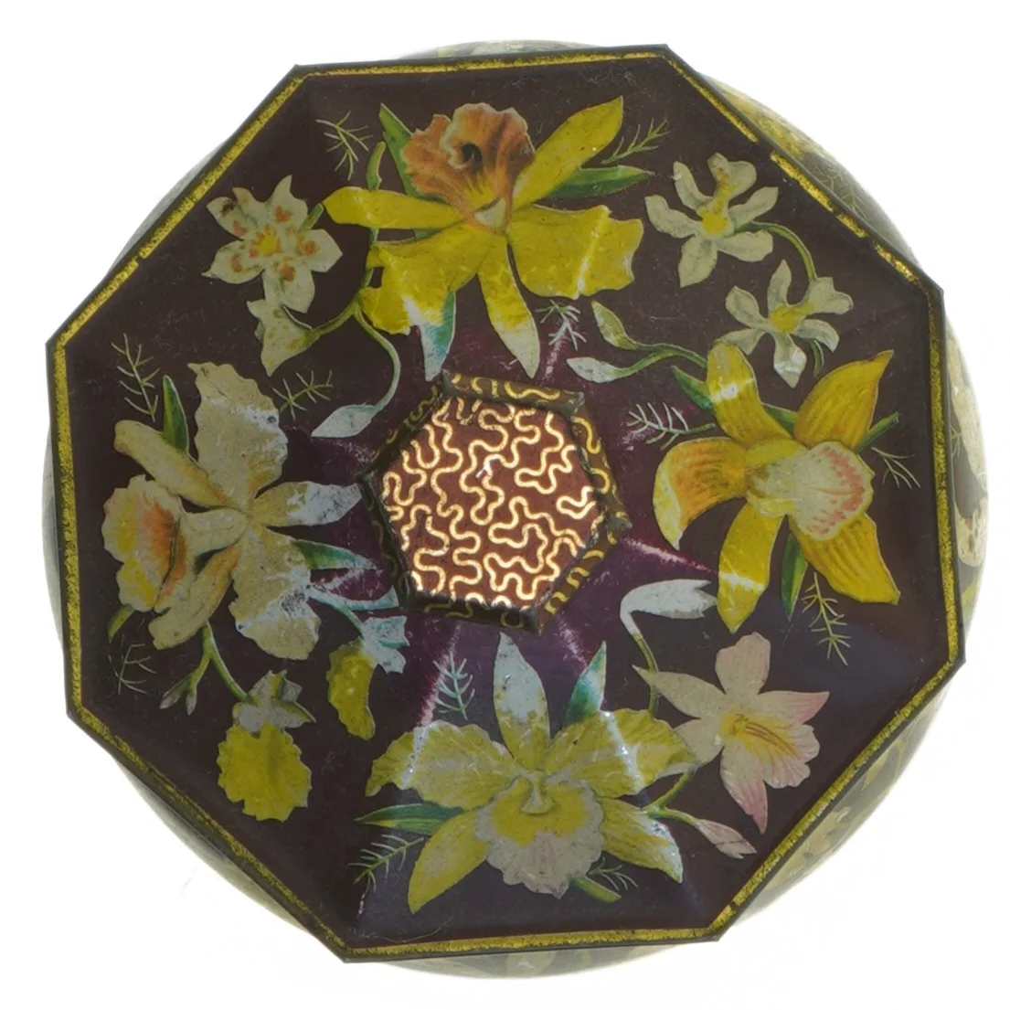 Dekoreret dåse med låg fra Bisca (str. 13x12 cm)