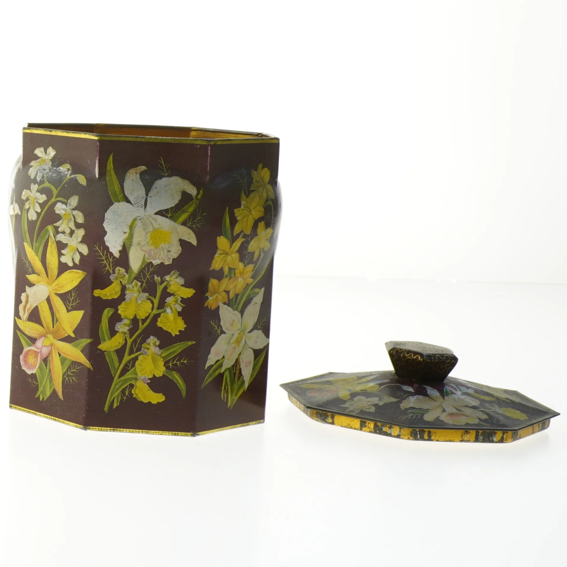 Dekoreret dåse med låg fra Bisca (str. 13x12 cm)