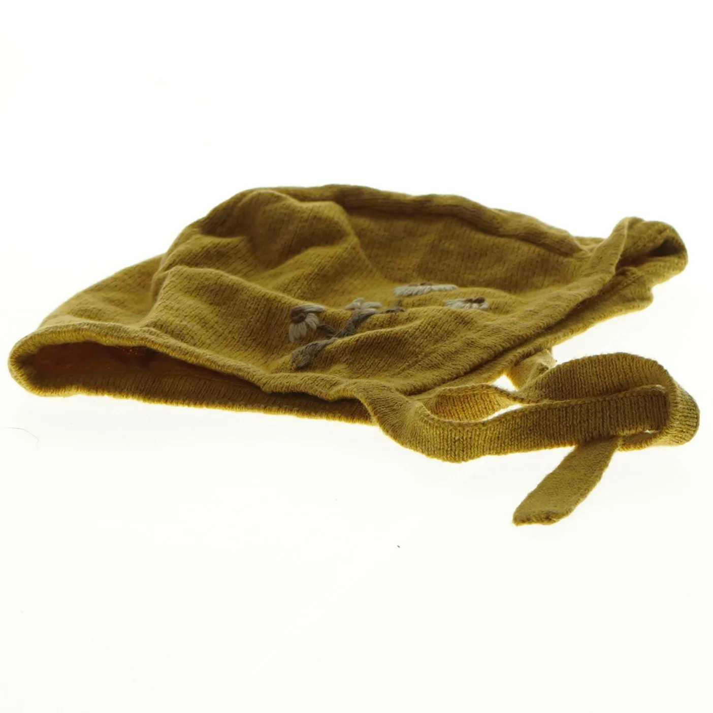 Gul babyhue med blomsterbroderi (str. 2-6 måneder)