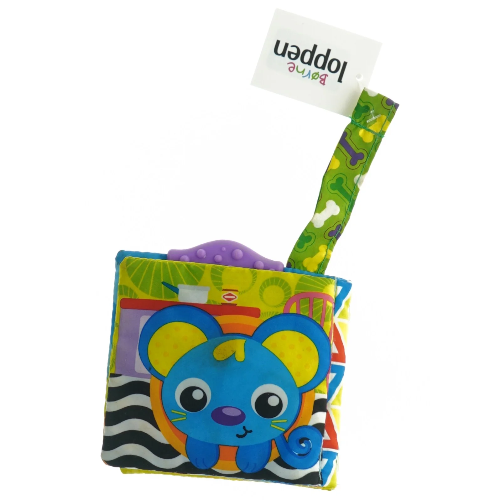 Farverig blød bog til baby (str. 11 x 11 cm)