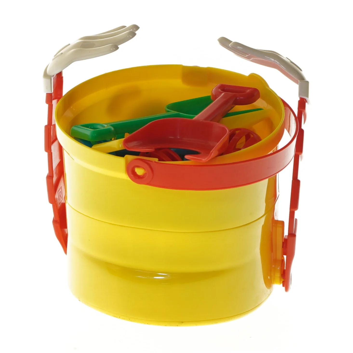 Plastik legetøjs spand med tilbehør (str. 15 cm)
