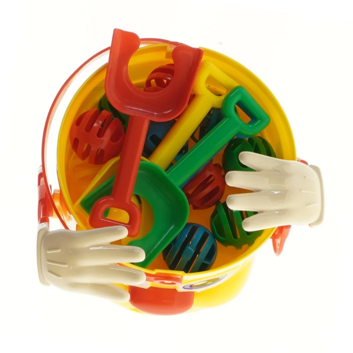 Plastik legetøjs spand med tilbehør (str. 15 cm)