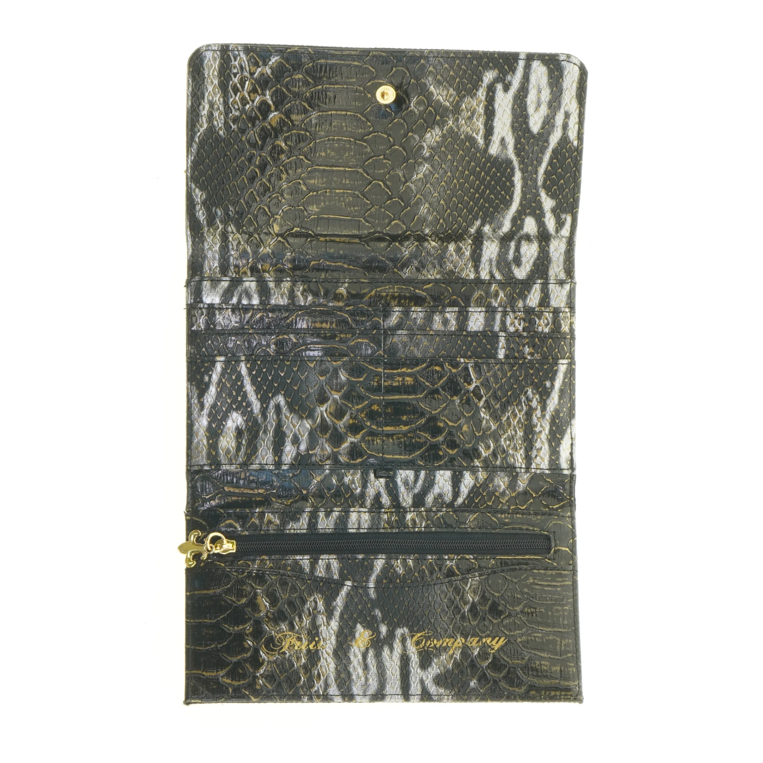 Sort læderpung med krokodillemønster (str. 18,5 x 11 cm)