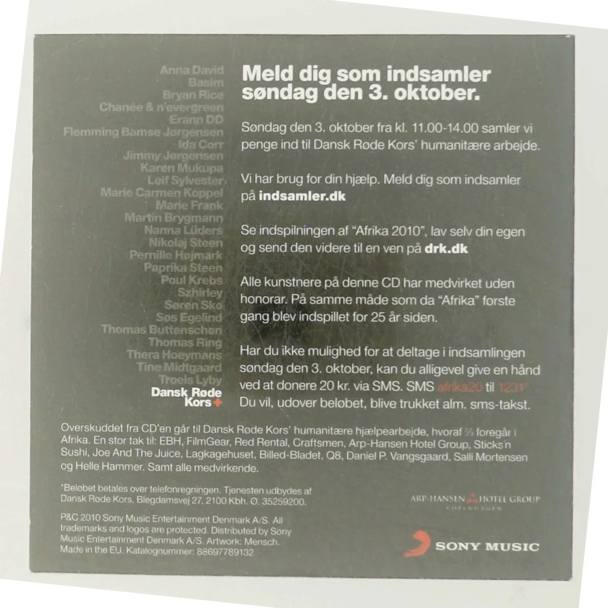 CD - Afrika 2010 til fordel for Dansk Røde Kors fra Sony Music Entertainment Denmark