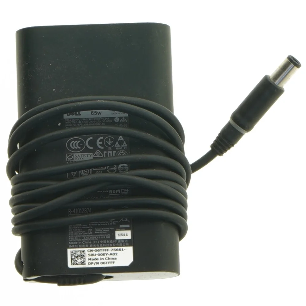 Dell 65W strømforsyning fra Dell (str. 10,5x6,5 cm)