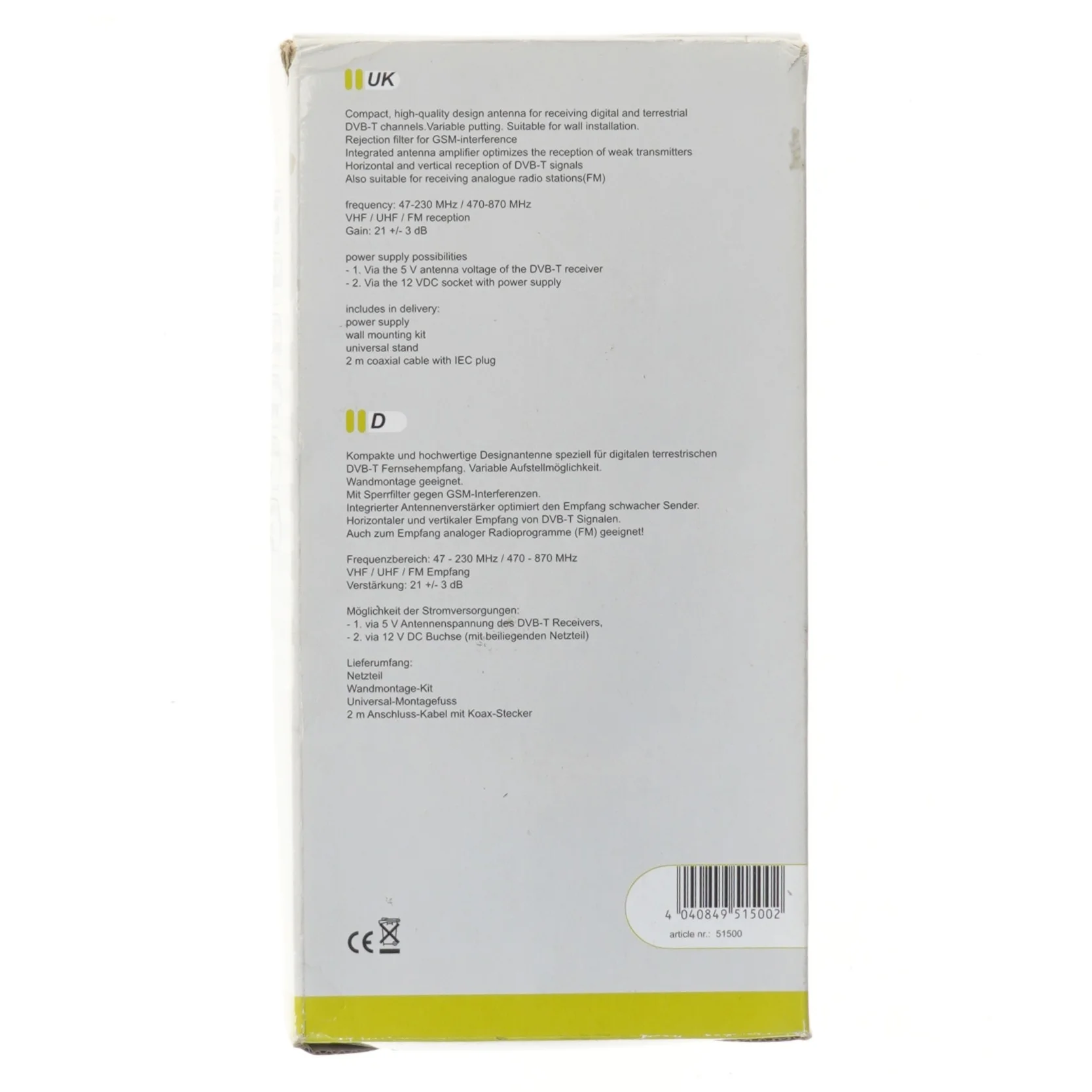 Indendørs DVB-T antenne fra Goobay fra Goobay (str. 21x14 cm)