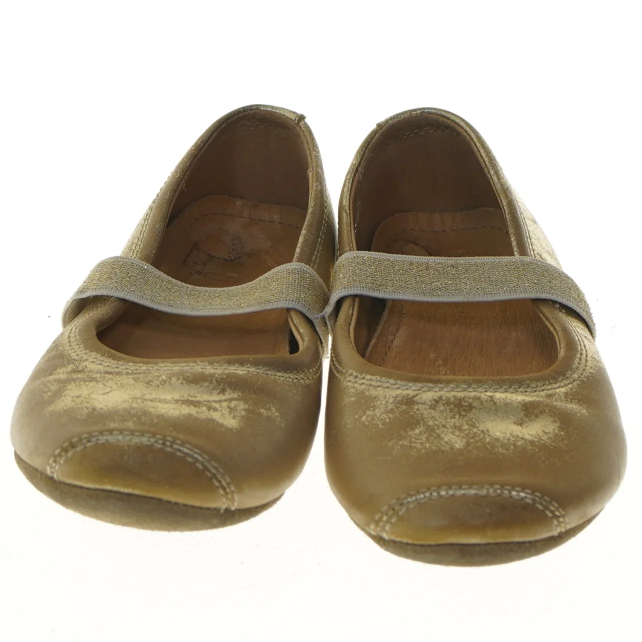 Guldfarvede sko med rem (str. 20 cm)