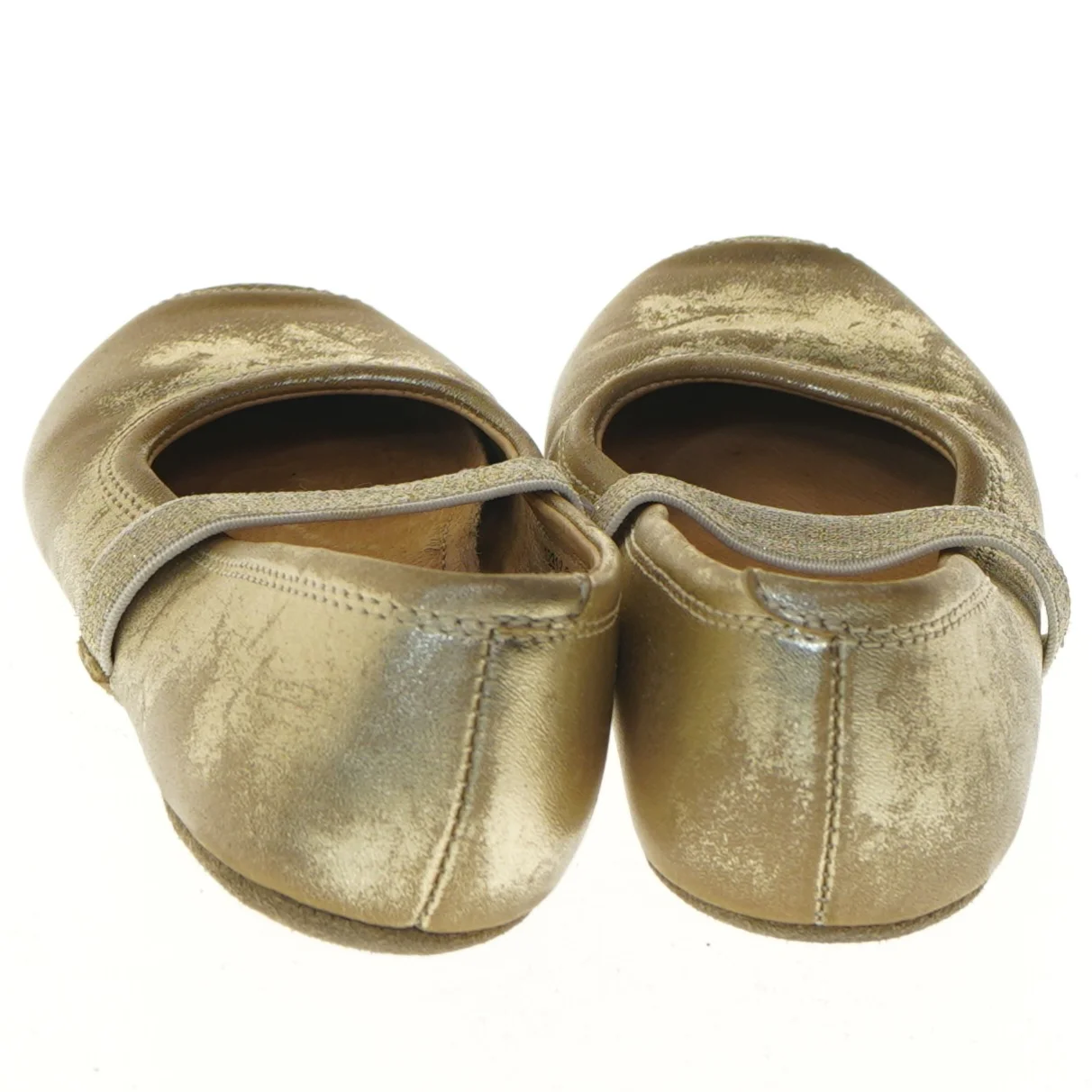 Guldfarvede sko med rem (str. 20 cm)