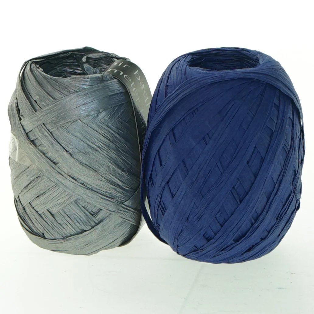 Papirbast snor, 40 meter, blå og sølv (str. 40 m)