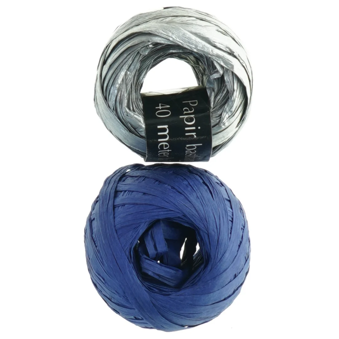 Papirbast snor, 40 meter, blå og sølv (str. 40 m)