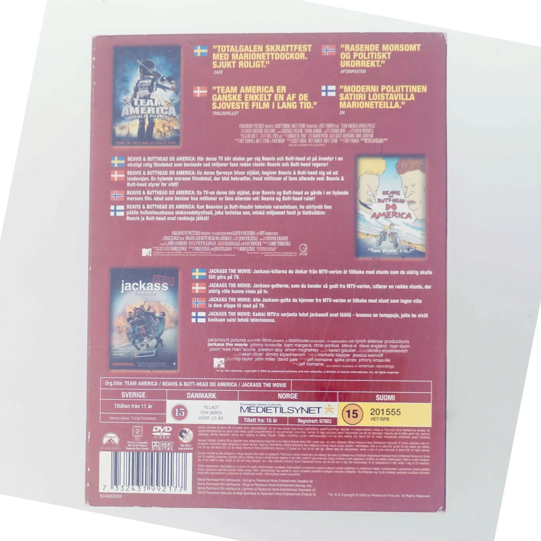 Team America / Beavis and Butt-Head Do America / Jackass The Movie med Team America: Trey Parker (DVD)