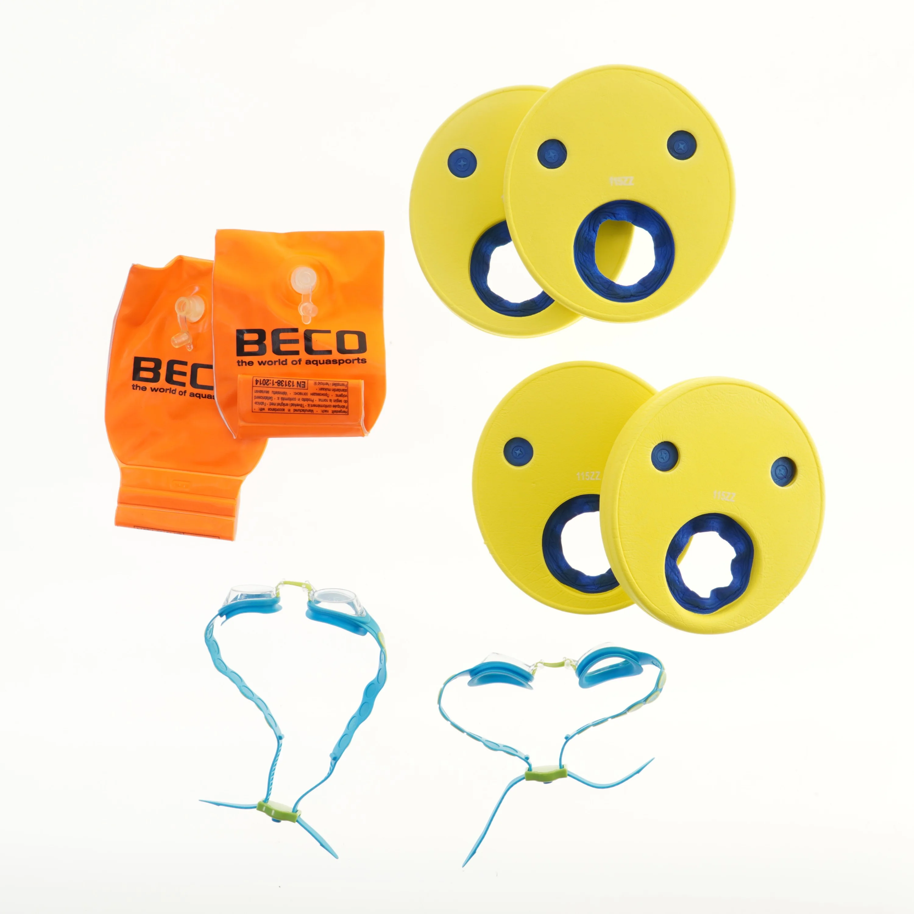 Badesæt med svømmebriller og armringe fra Beco (str. Ø 18 cm)