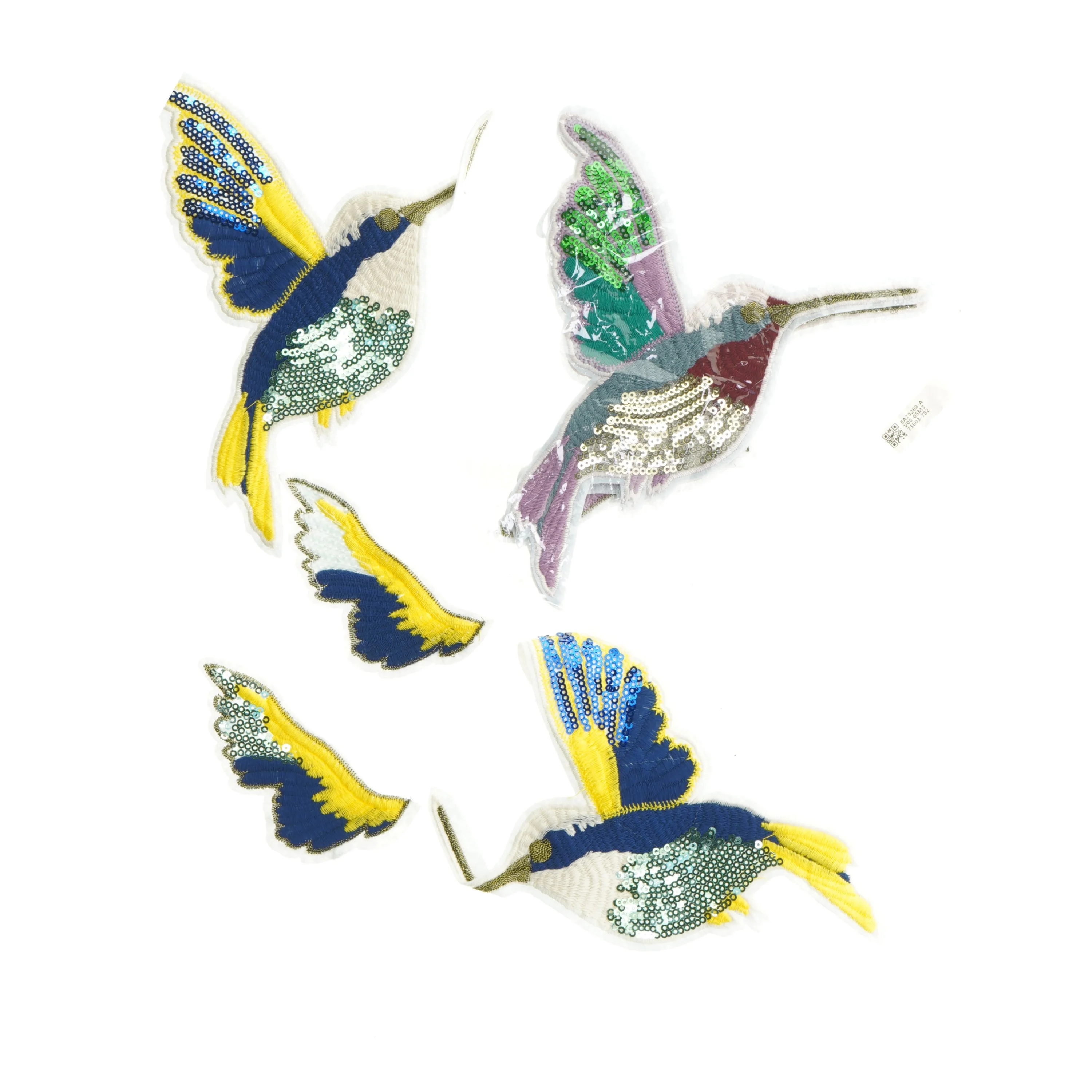 Broderede kolibri fugleapplikationer (str. 20x15,5 cm)