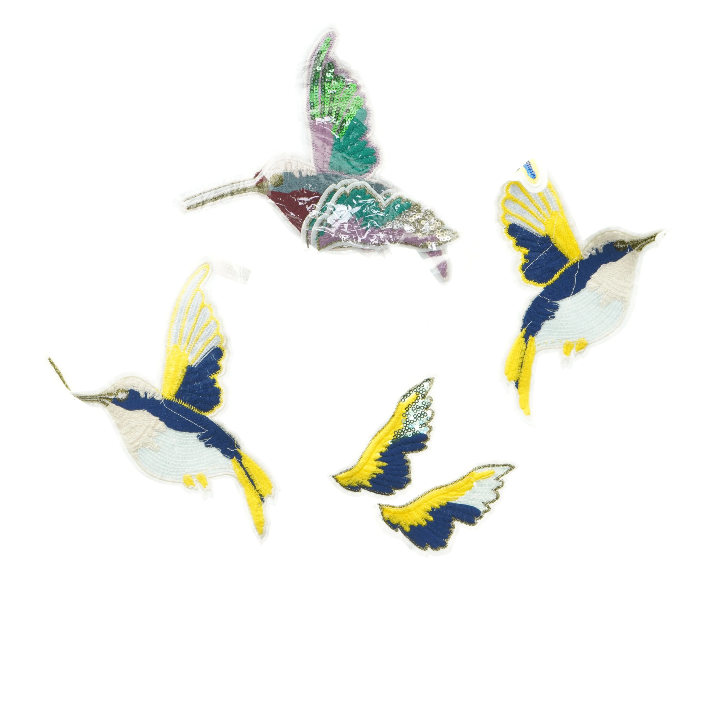 Broderede kolibri fugleapplikationer (str. 20x15,5 cm)