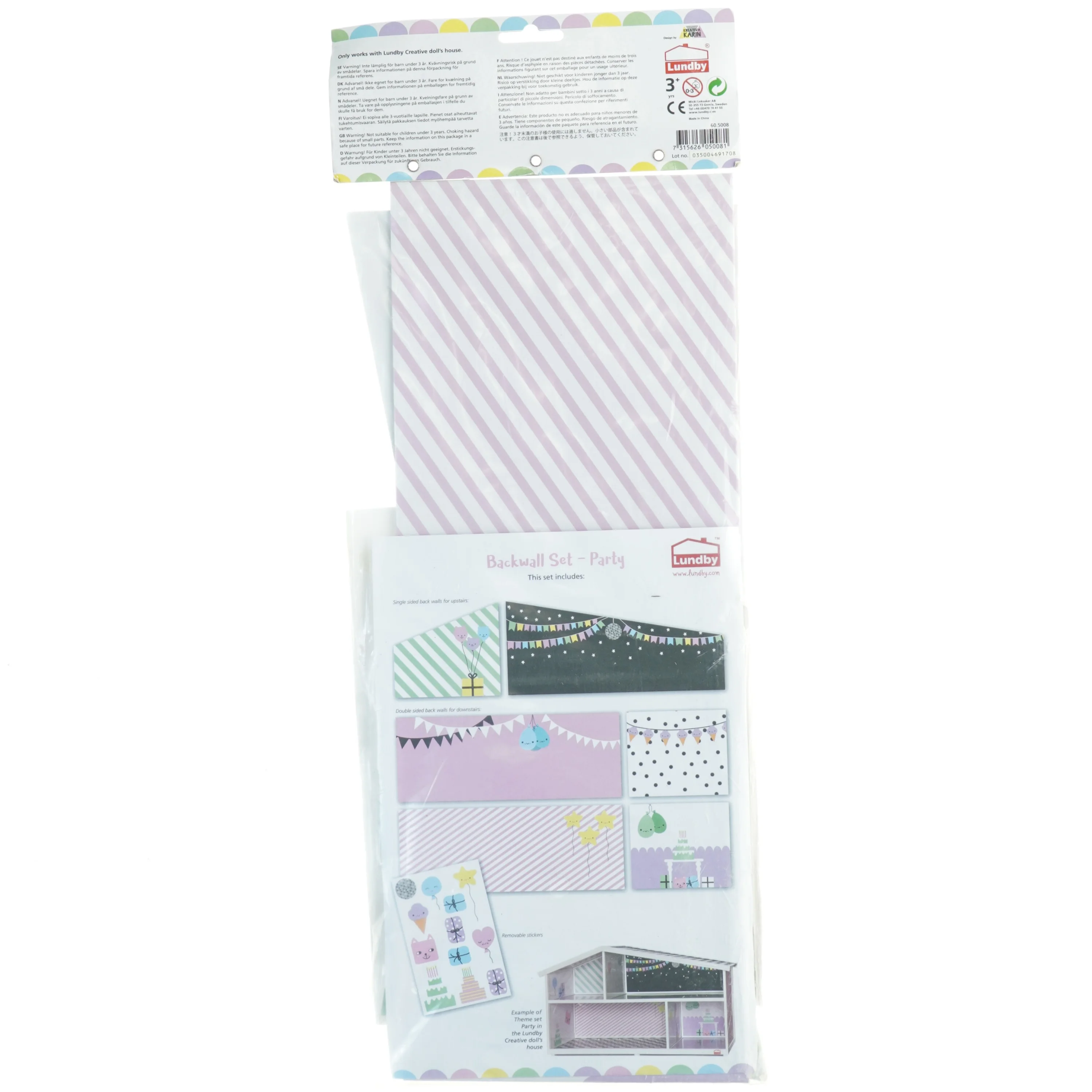 Lundby dukkehus bagvægssæt - festtema fra Lundby (str. 52 x 19 cm)