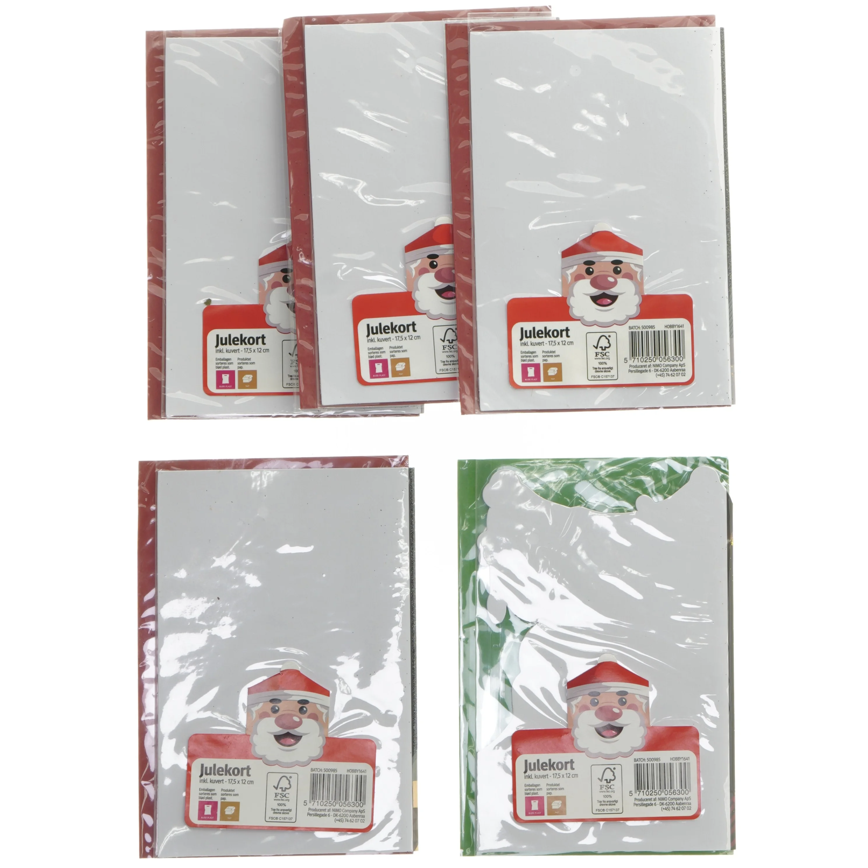 Julekort med glitter (5 styk, 18x12 cm)