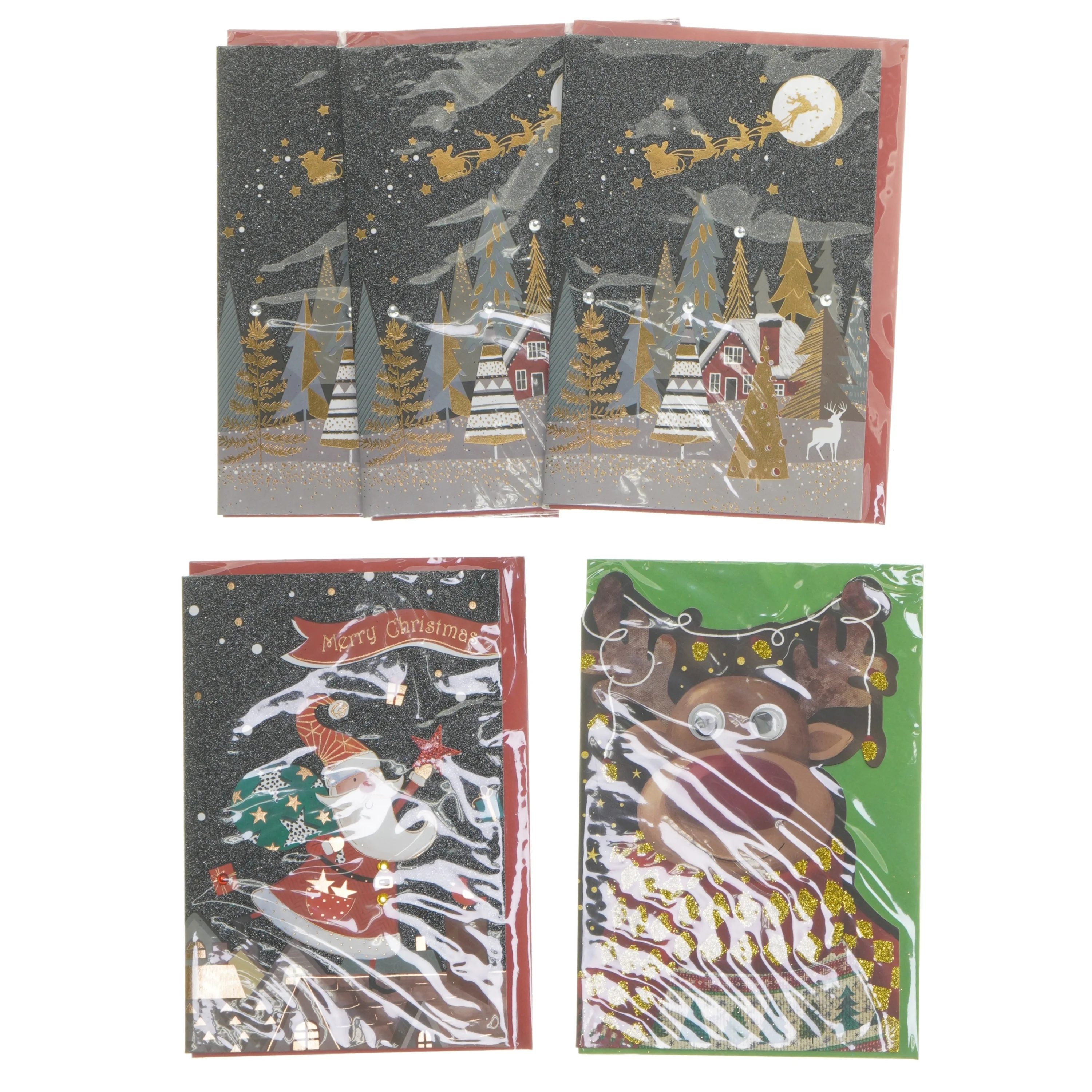 Julekort med glitter (5 styk, 18x12 cm)