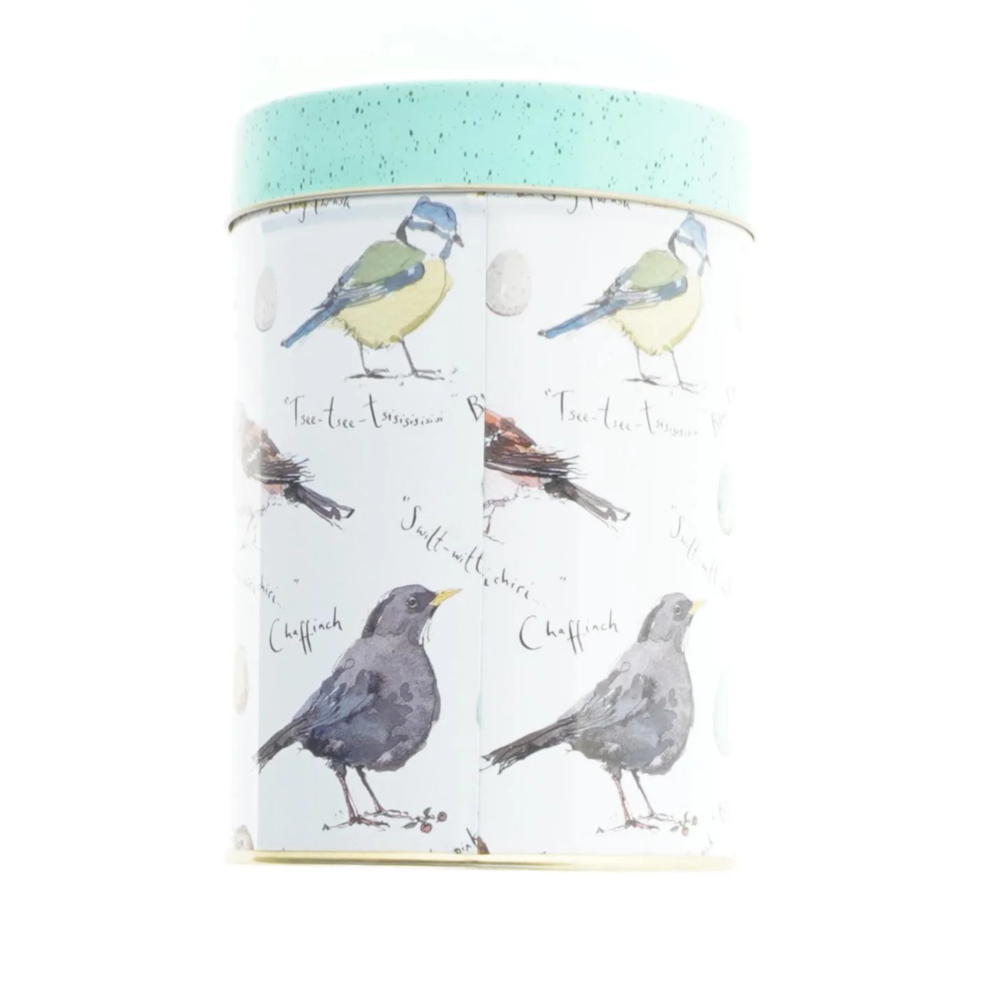 Dekorativ metaldåse med fuglemotiver (str. 15 x 2,5 cm)
