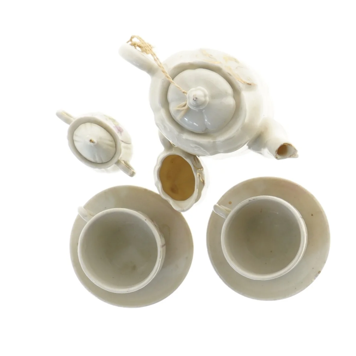 Porcelæns te-sæt med blomster (str. 14,5 og Ø 8,5 og 5 cm)