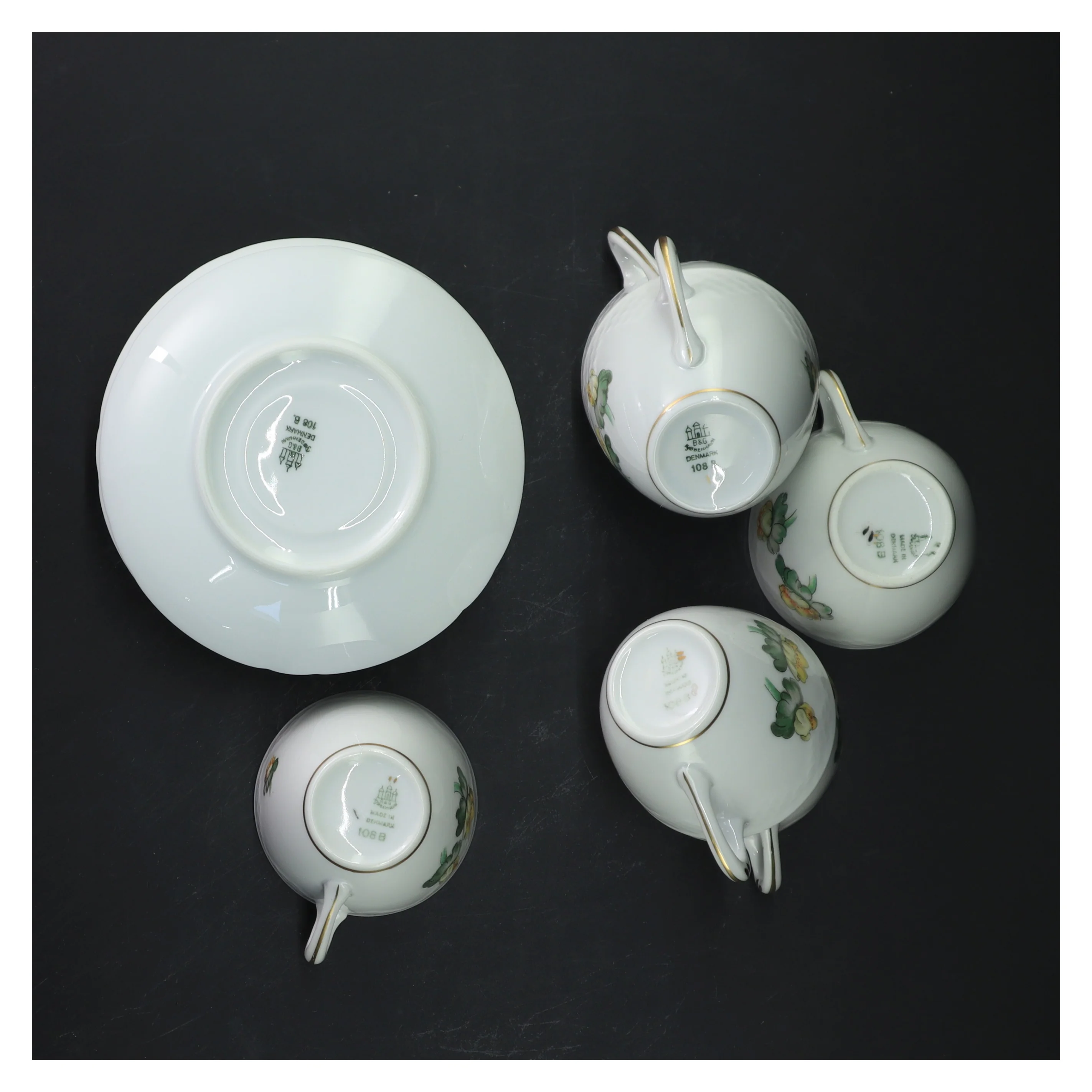 Porcelænskopper med underkopper fra B&G (str. Ø 12x h 6,5 cm)