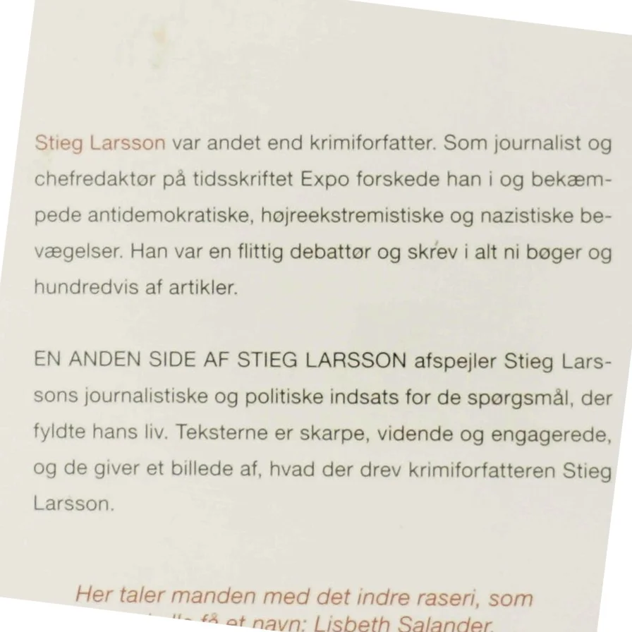 En anden side af Stieg Larsson : artikler og andre tekster af Stieg Larsson (Bog)