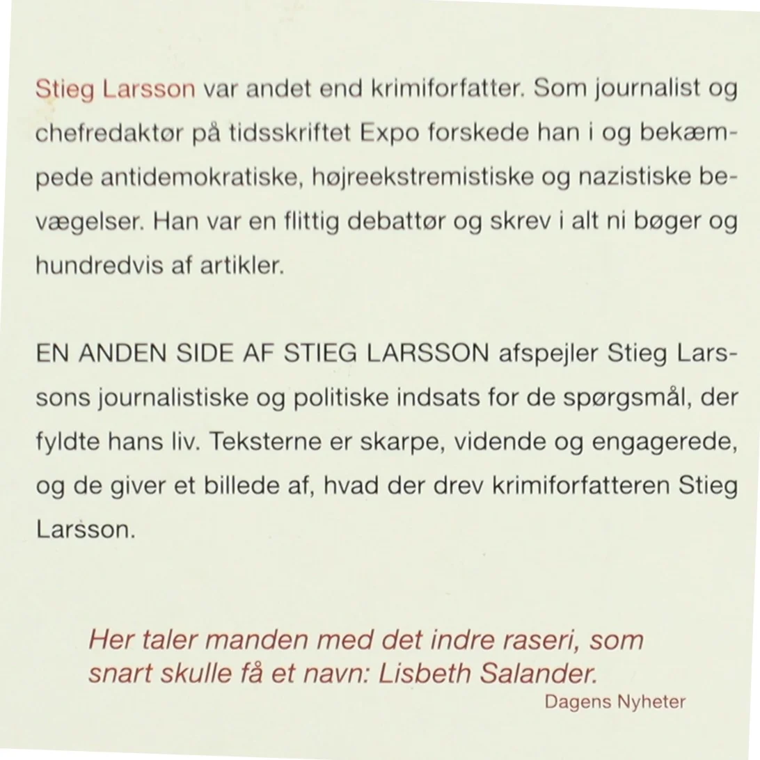 En anden side af Stieg Larsson : artikler og andre tekster af Stieg Larsson (Bog)
