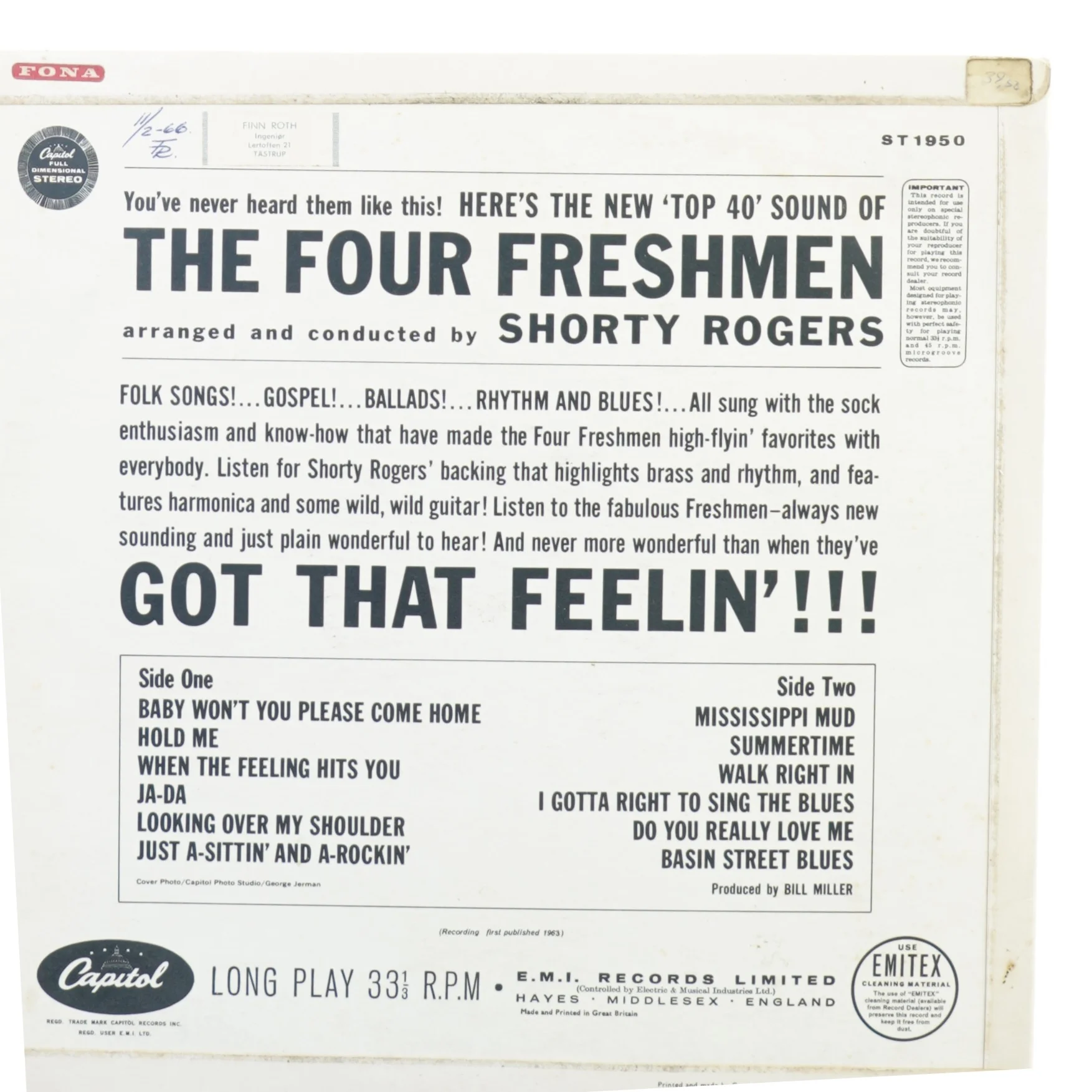The four freshmen, Got that feelin´ fra Carl Records (str. 30 cm)