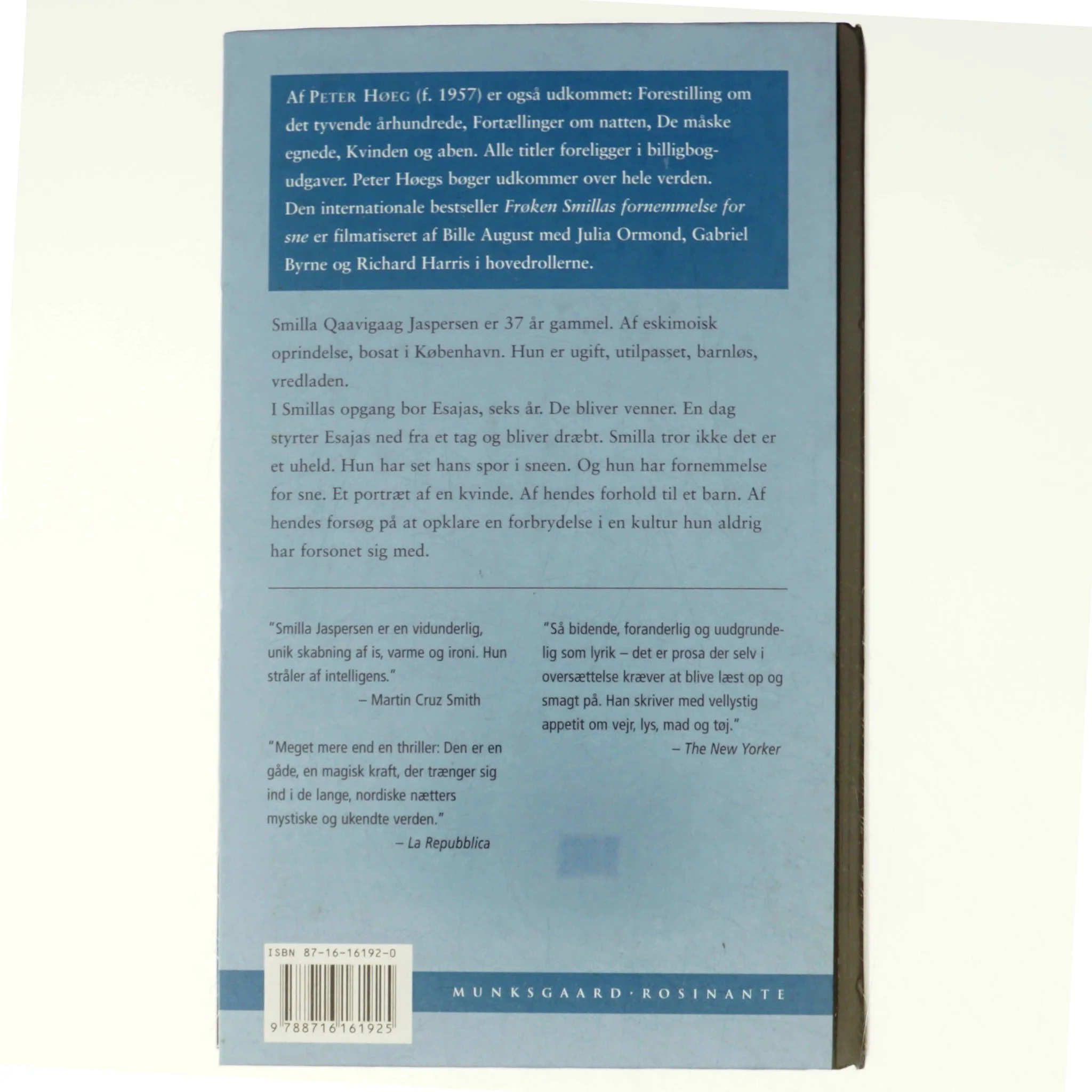 Frøken Smillas fornemmelse for sne af Peter Høeg (Bog)