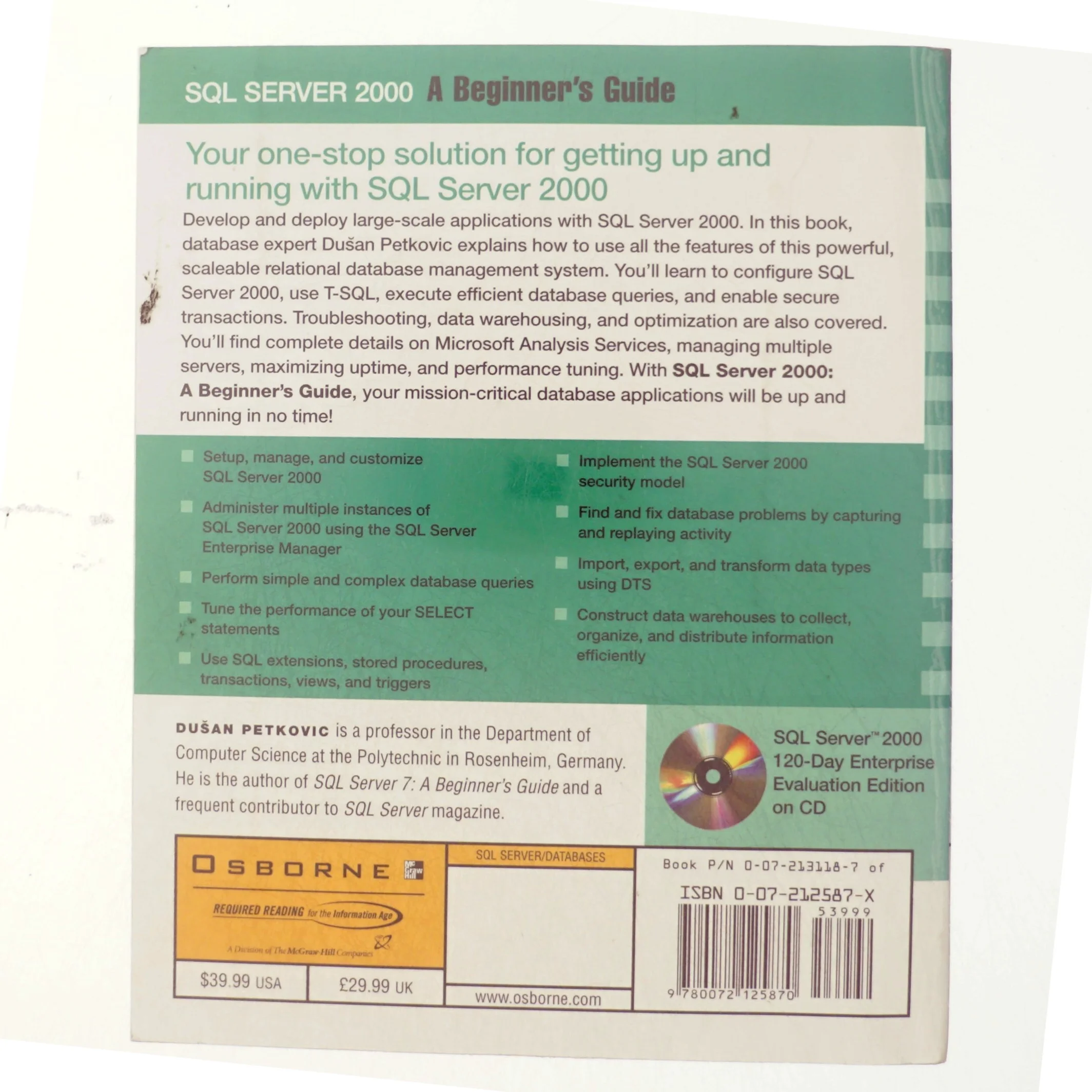 SQL server 2000 : a beginner's guide af Dusan Petkovic (Bog)