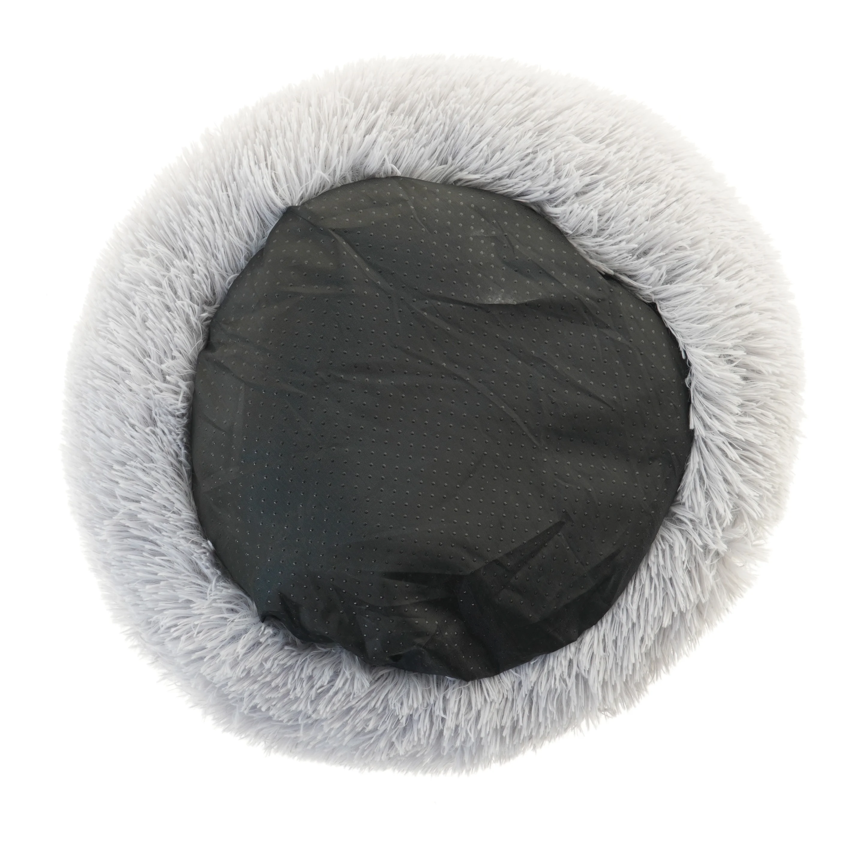 Rund grå plys kæledyrsseng katteseng (str. Ø 56 cm)