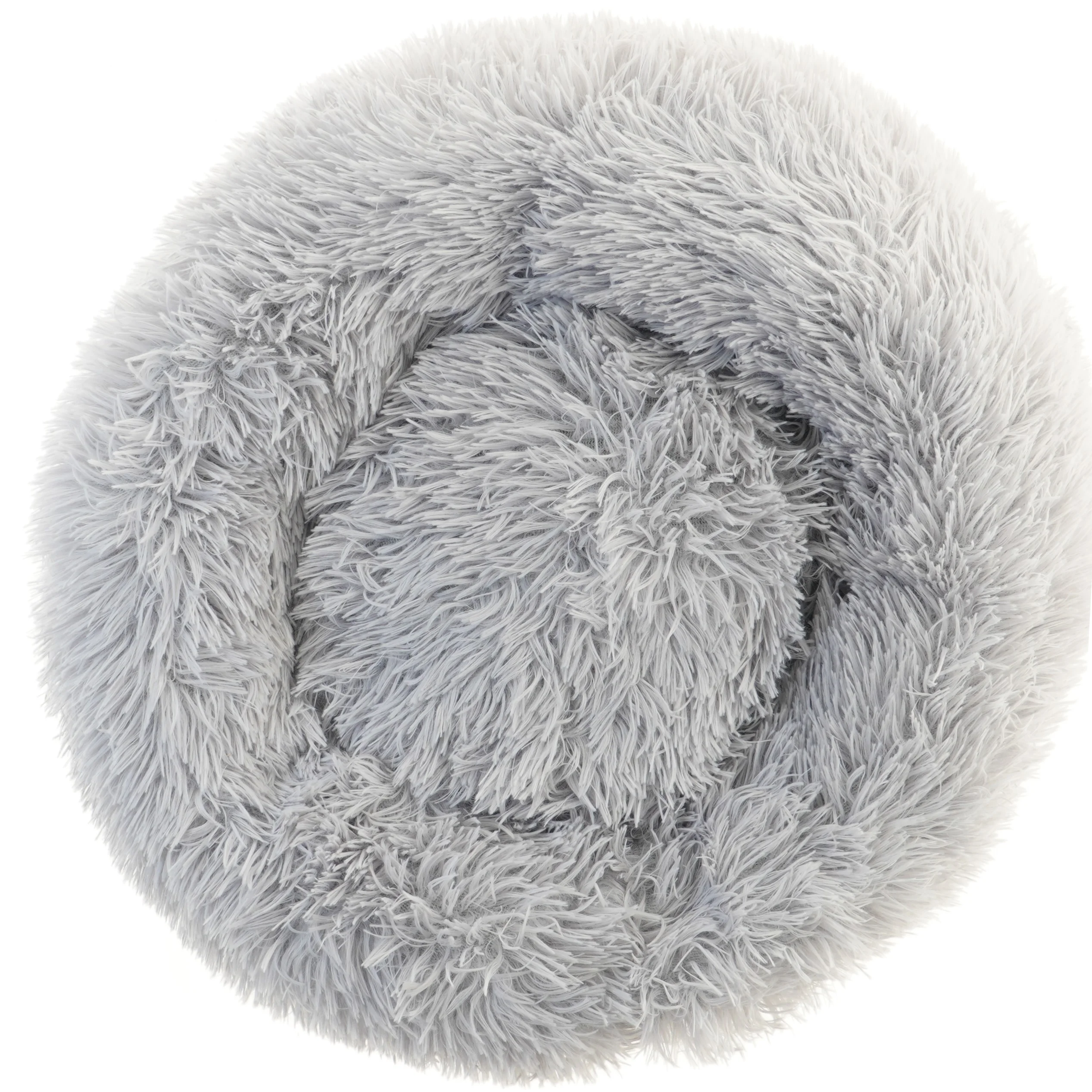 Rund grå plys kæledyrsseng katteseng (str. Ø 56 cm)