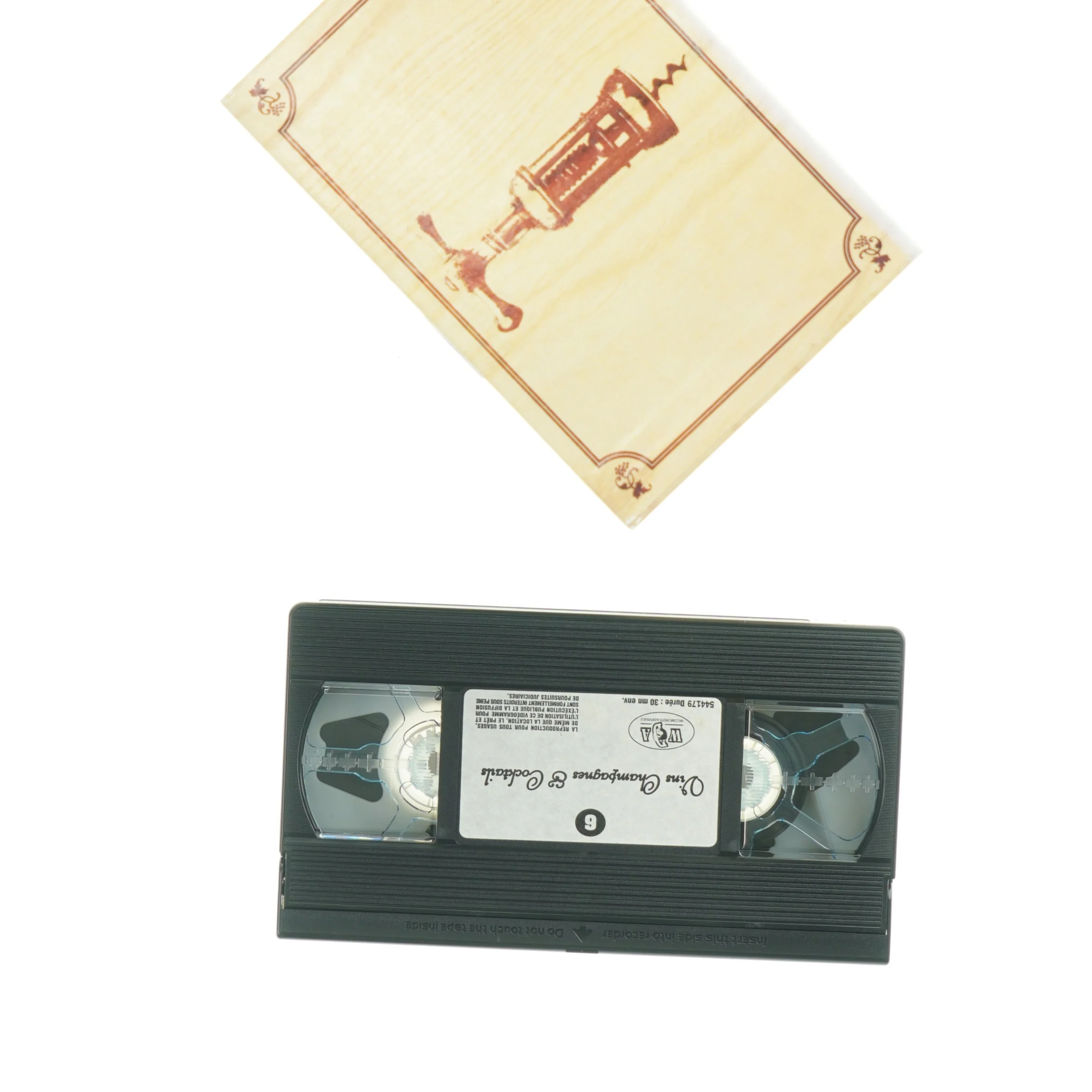 Samling af VHS-bånd med trækasse, Vins, Champagnes & Cocktails